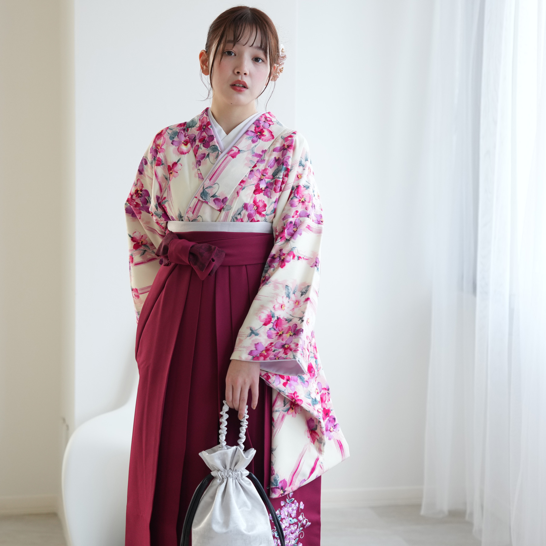 2尺袖 ポリエステル着物 袴用 異素材 モダン 蔓花文様 卒業式 着物 二尺袖 袴用 レディース| きもの館 創美苑