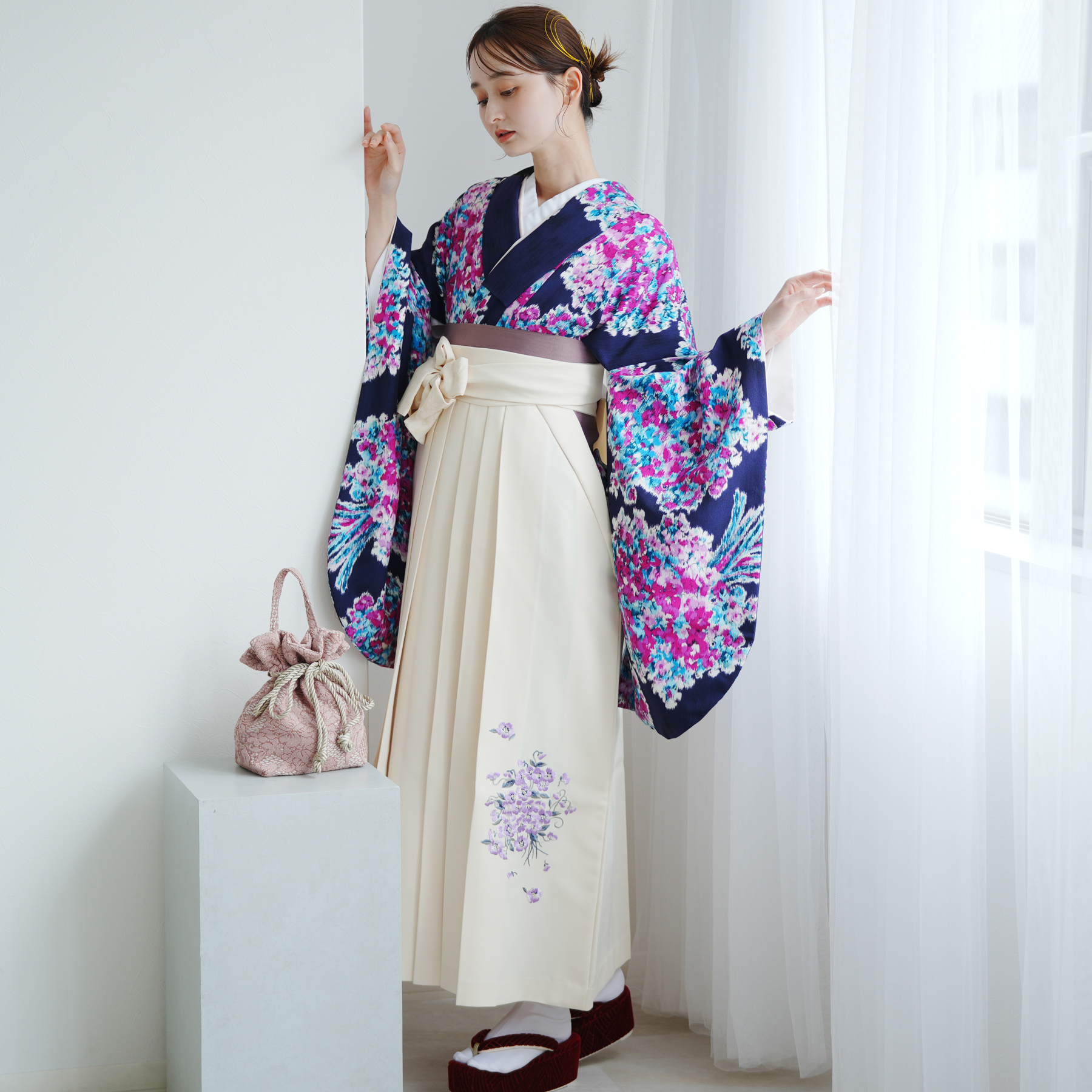 2尺袖 ブランド ポリエステル着物 JILLSTUART 袴用 新品未使用品 袴 レンタル 卒業式 2尺袖着物 17点セット JILL STUART ジル