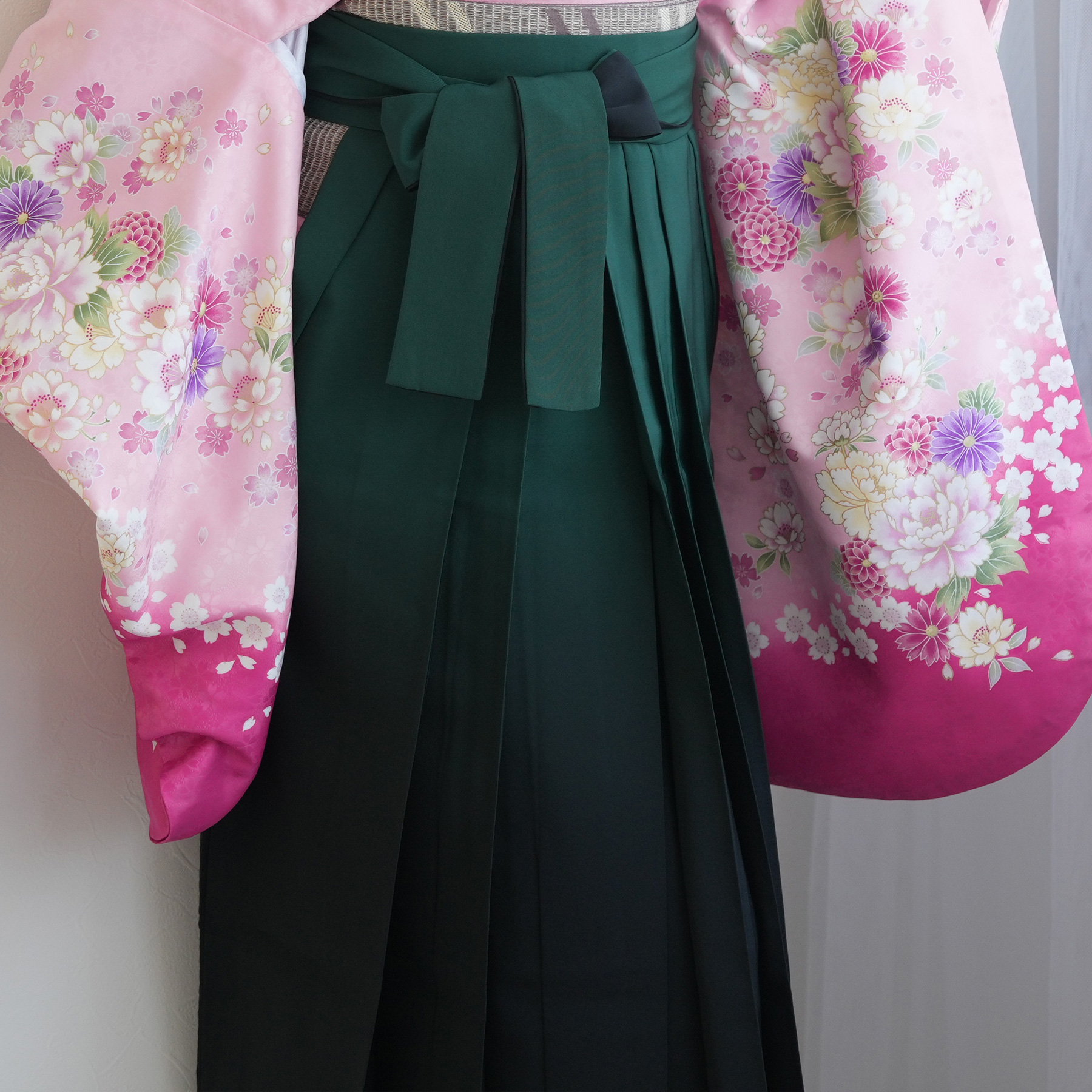 袴 レンタル 卒業式 2尺袖着物 17点セット レトロ 袴セット 牡丹