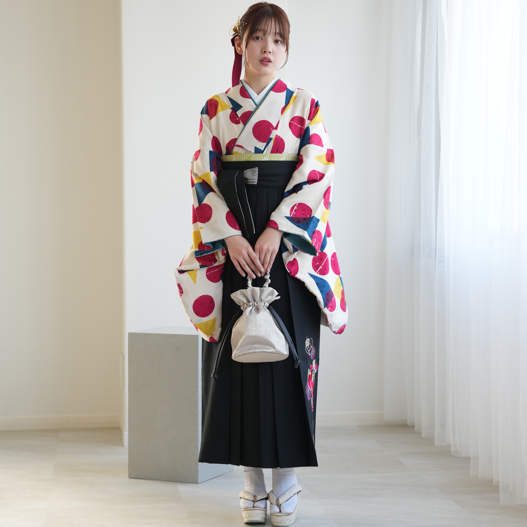 袴 レンタル 卒業式 2尺袖着物 17点セット モダンアンテナ レトロ 袴