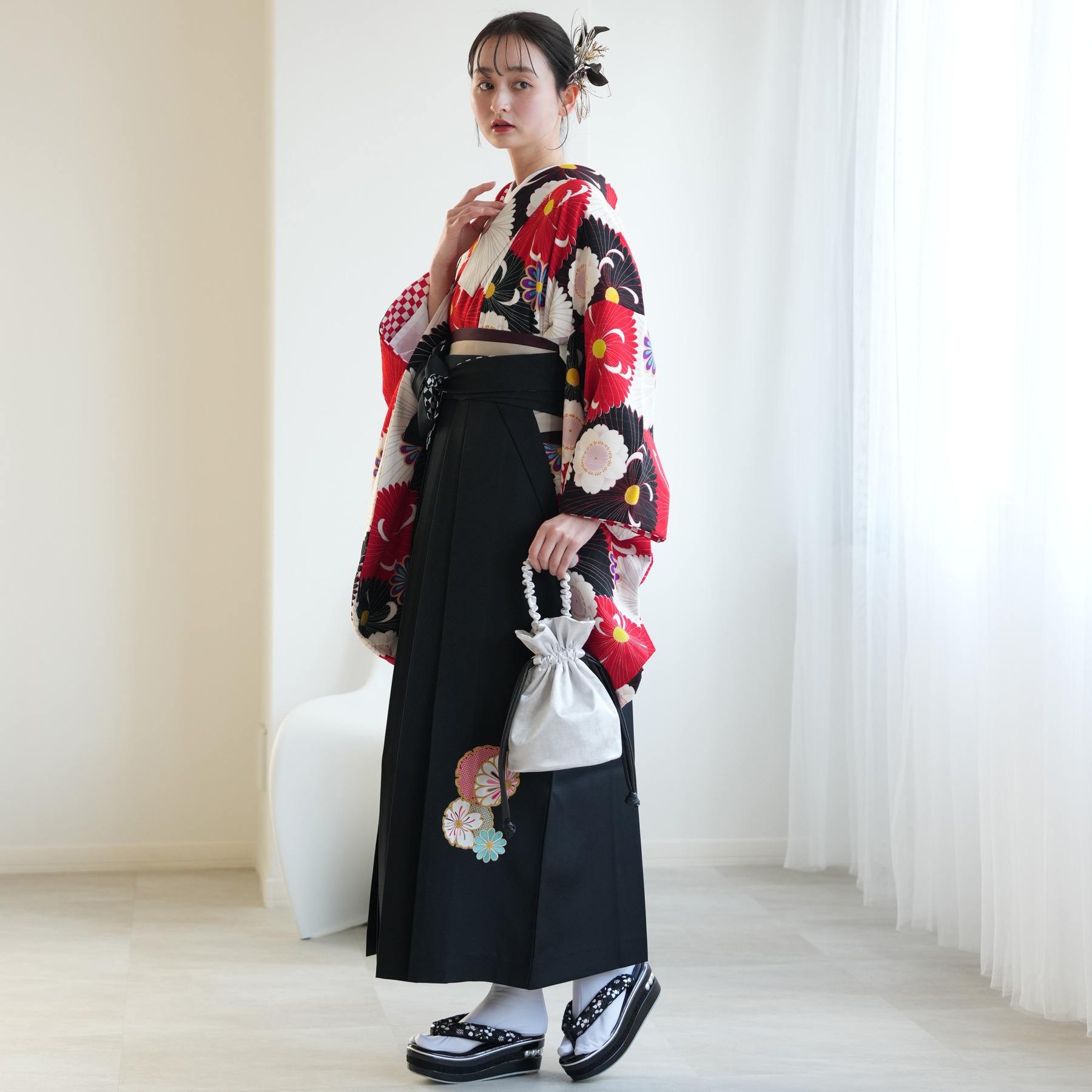 激安❗卒業式レトロモダン二尺袖着物、袴、➁点セット