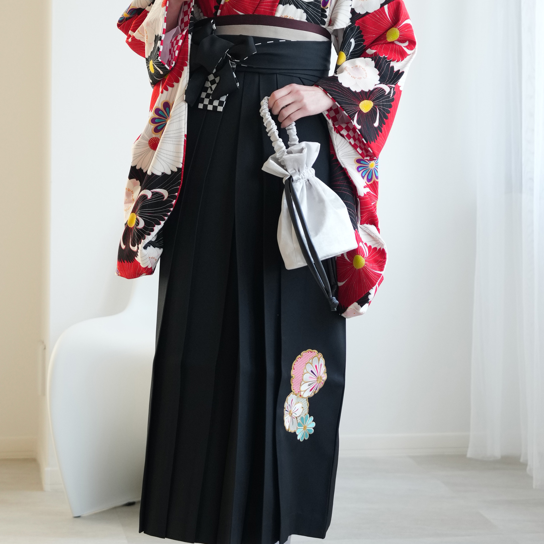 シックな黒 二尺袖 袴 セット 紐下 99cm 卒業式 レトロ モダン 袴 レンタル 卒業式 2尺袖着物 17点セット レトロ モダン 袴