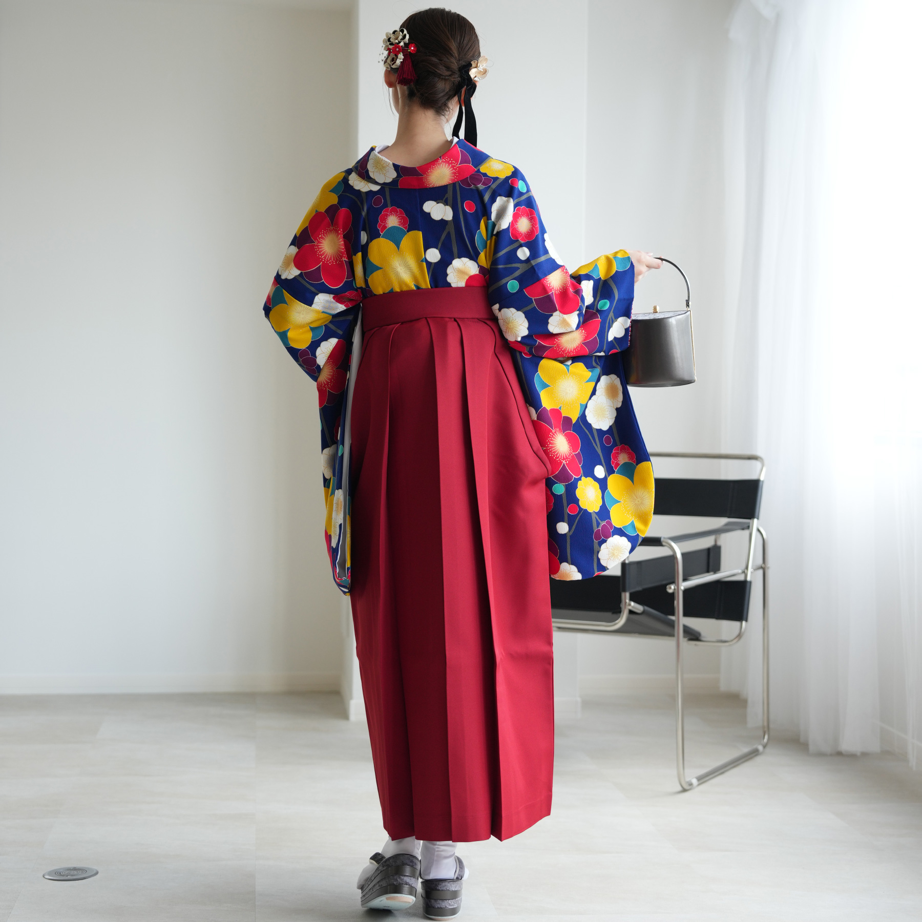 新品 振袖 長襦袢 ２点セット 色無地 赤 紅 女袴 レトロ モダン 地雷 袴 レンタル 卒業式 2尺袖着物 17点セット 九重 レトロ モダン
