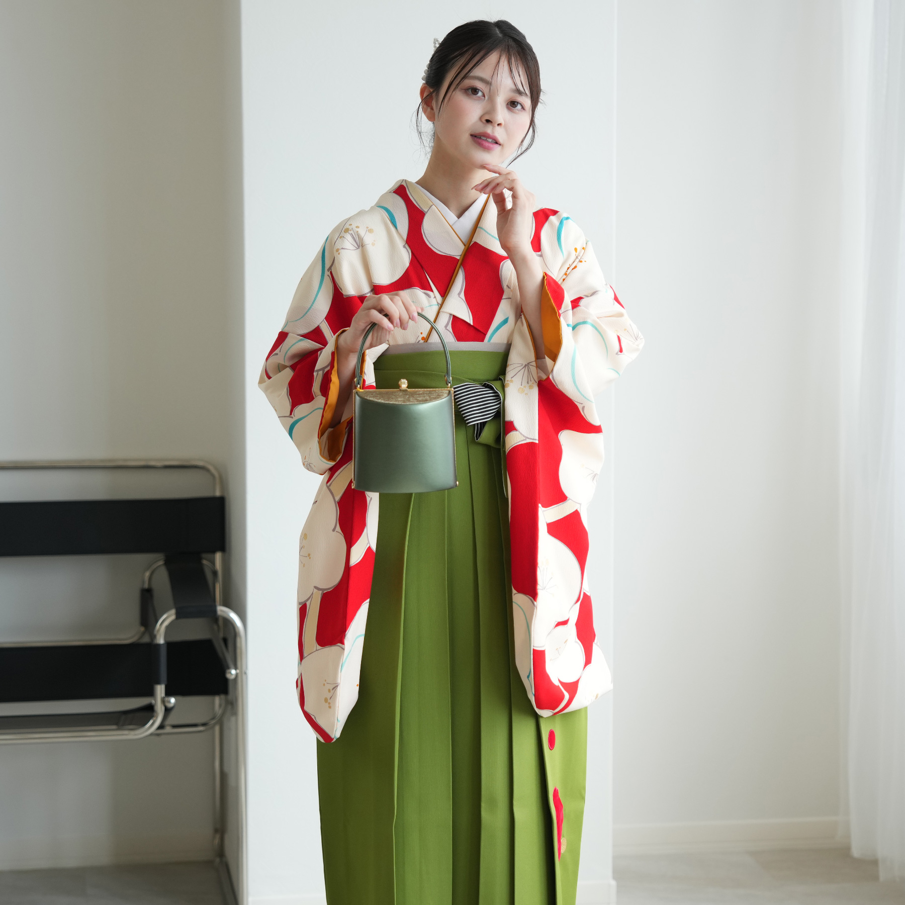 袴 レンタル 卒業式 2尺袖着物 17点セット 紅一点 レトロ モダン