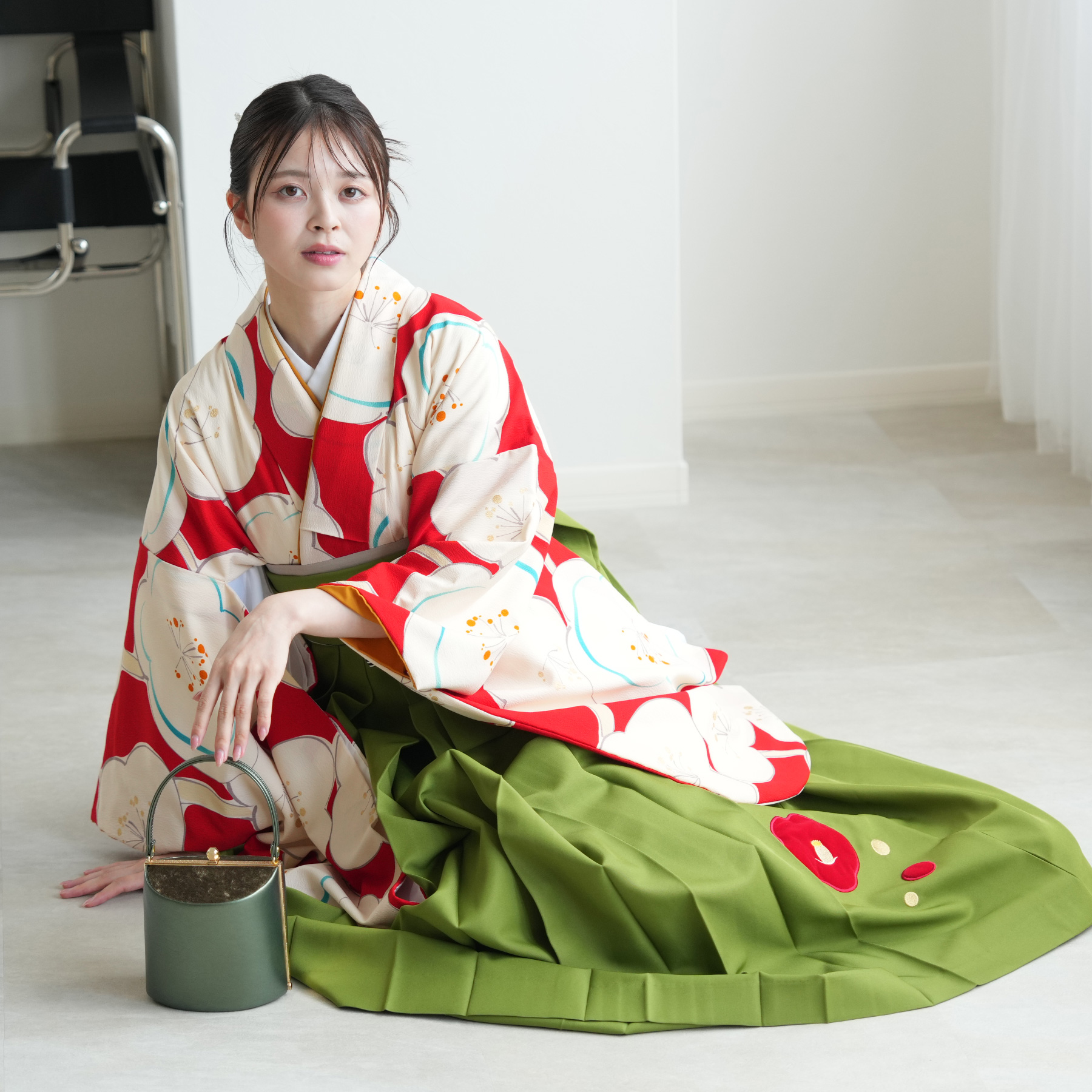 袴 レンタル 卒業式 2尺袖着物 17点セット 紅一点 レトロ モダン