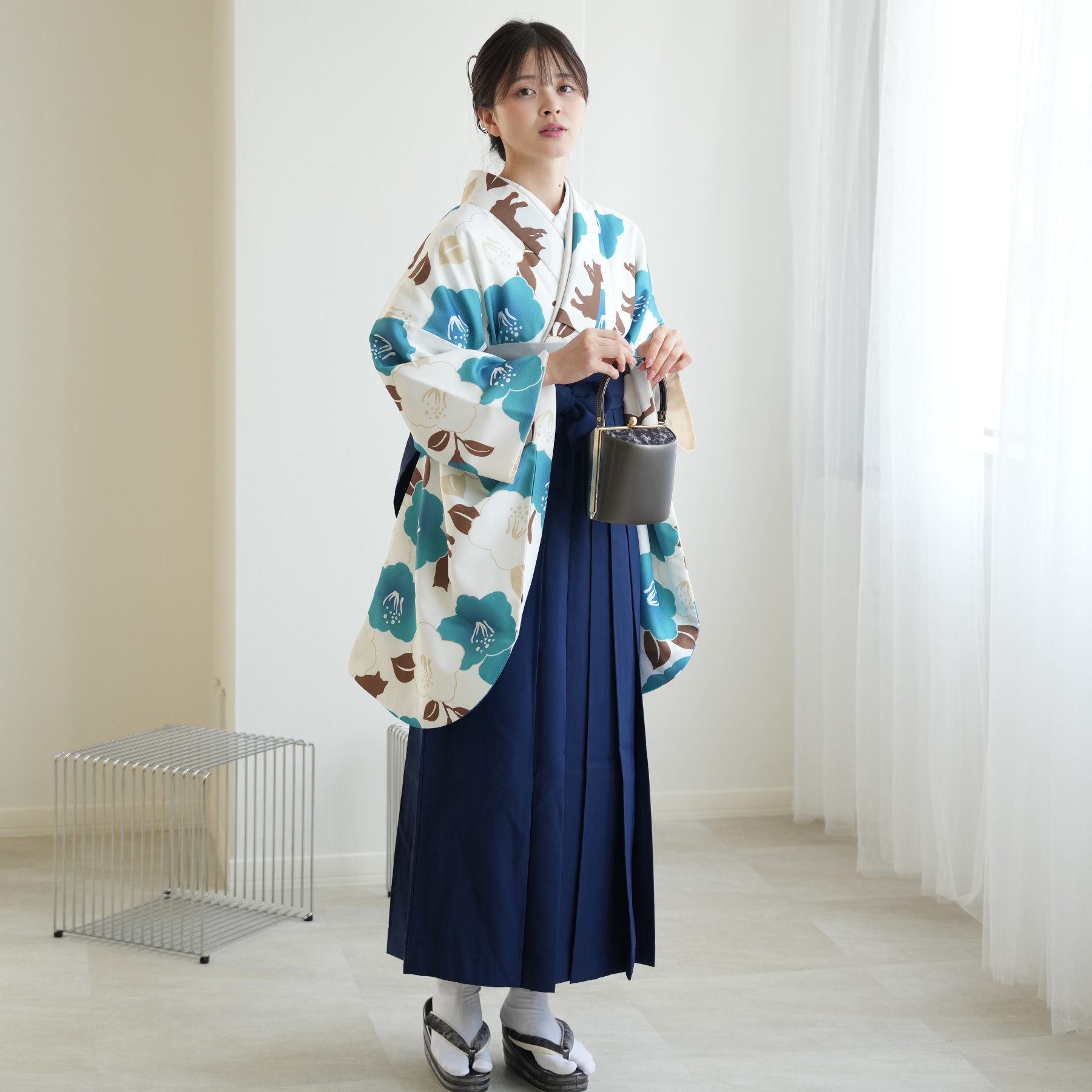 袴 レンタル 卒業式 2尺袖着物 17点セット レトロ モダン 古典 袴
