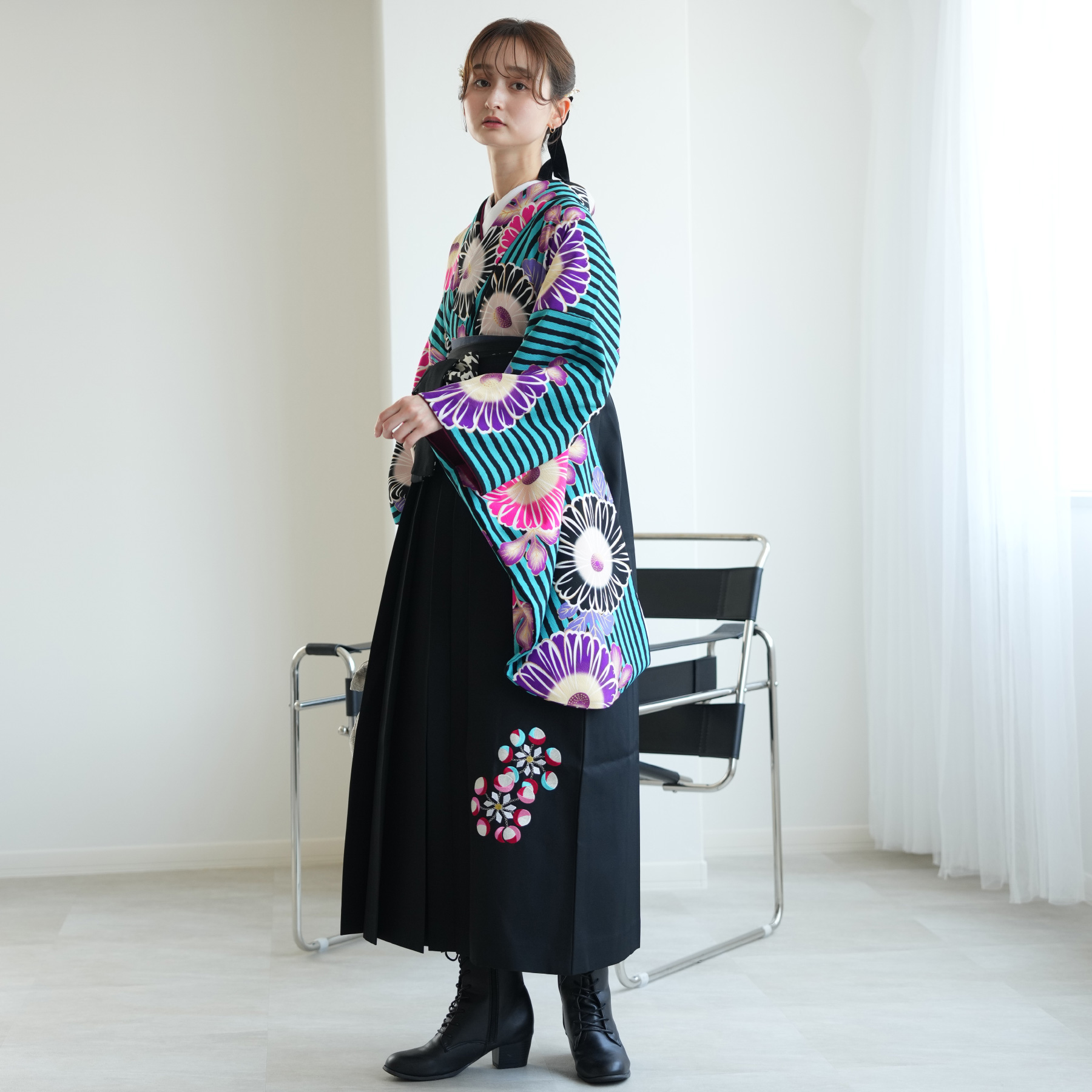 袴 レンタル 卒業式 2尺袖着物 17点セット 紅一点 レトロ モダン 袴 