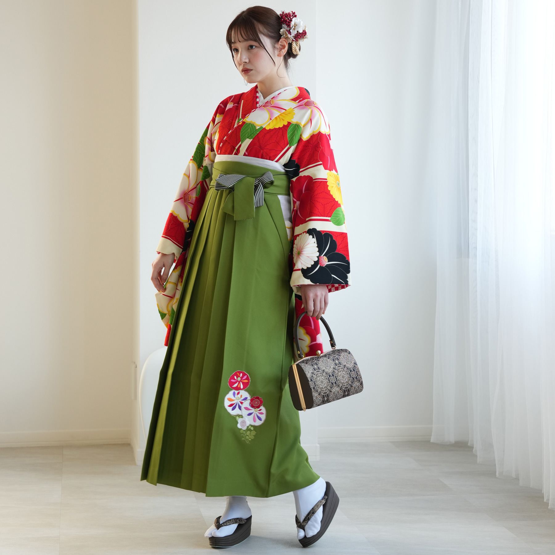 袴 レンタル 卒業式 2尺袖着物 17点セット JAPAN STYLE レトロモダン系