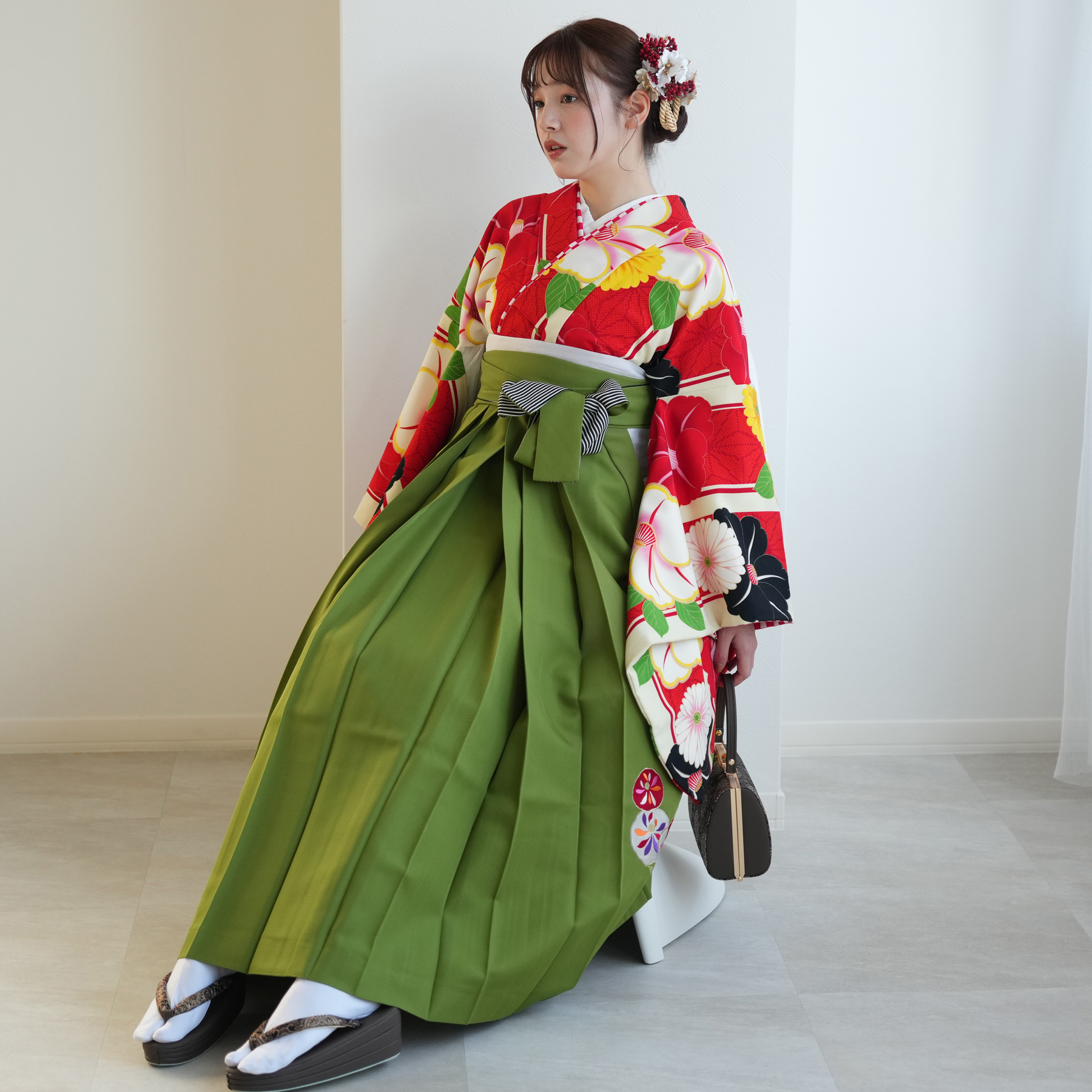 袴 レンタル 卒業式 2尺袖着物 17点セット JAPAN STYLE レトロモダン系