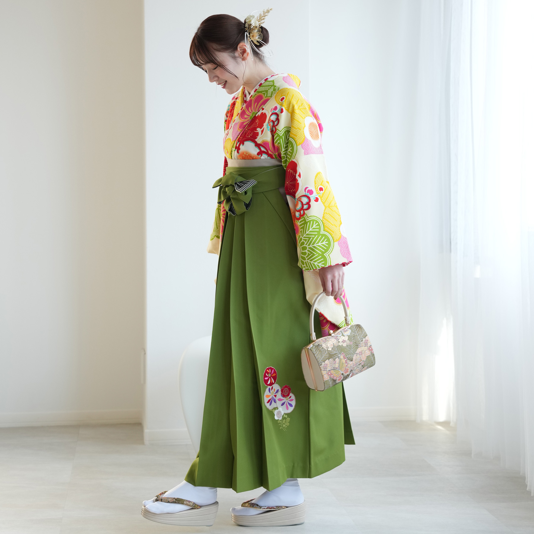 袴 レンタル 卒業式 2尺袖着物 17点セット JAPAN STYLE レトロモダン系 