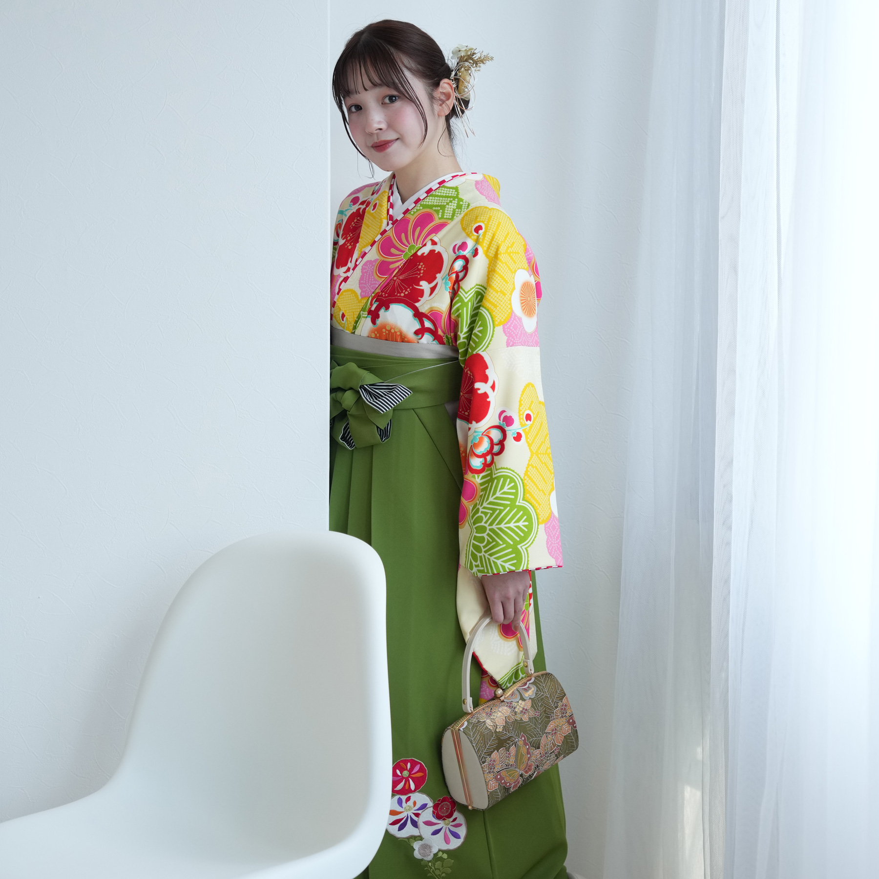 袴 レンタル 卒業式 2尺袖着物 17点セット JAPAN STYLE レトロモダン系