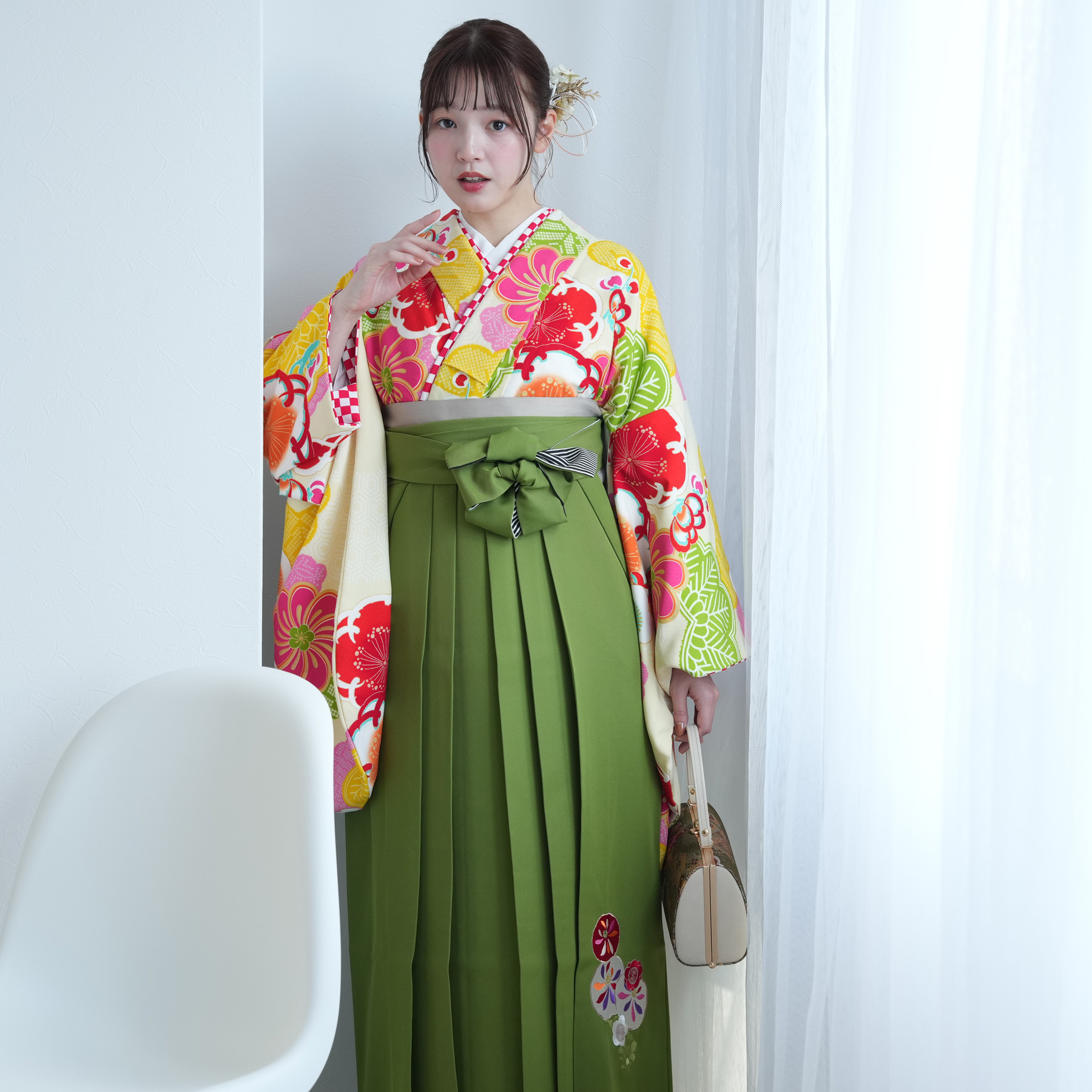 袴 レンタル 卒業式 2尺袖着物 17点セット JAPAN STYLE レトロモダン系