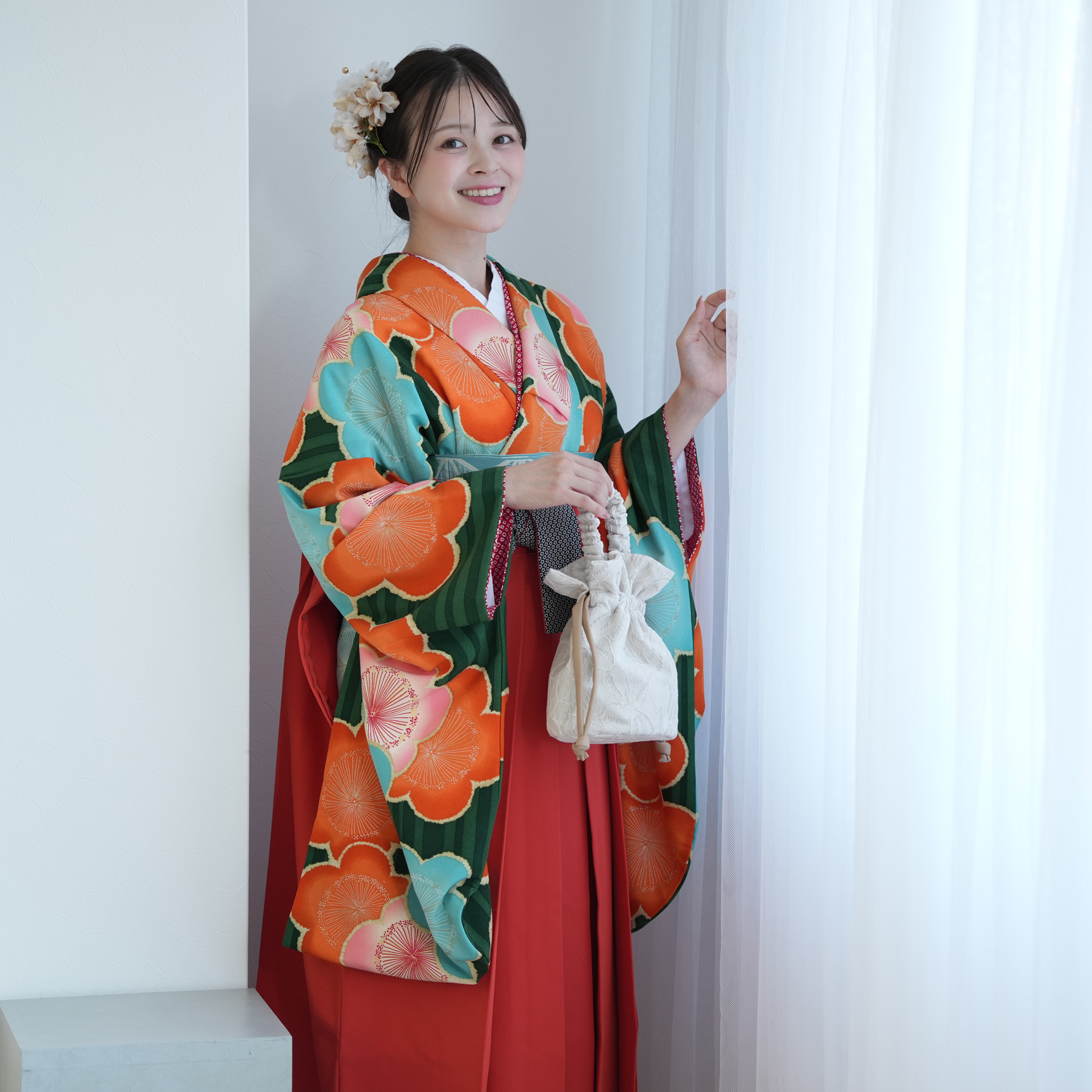 袴 レンタル 卒業式 二尺袖着物 17点セット 九重 古典 レトロ モダン 