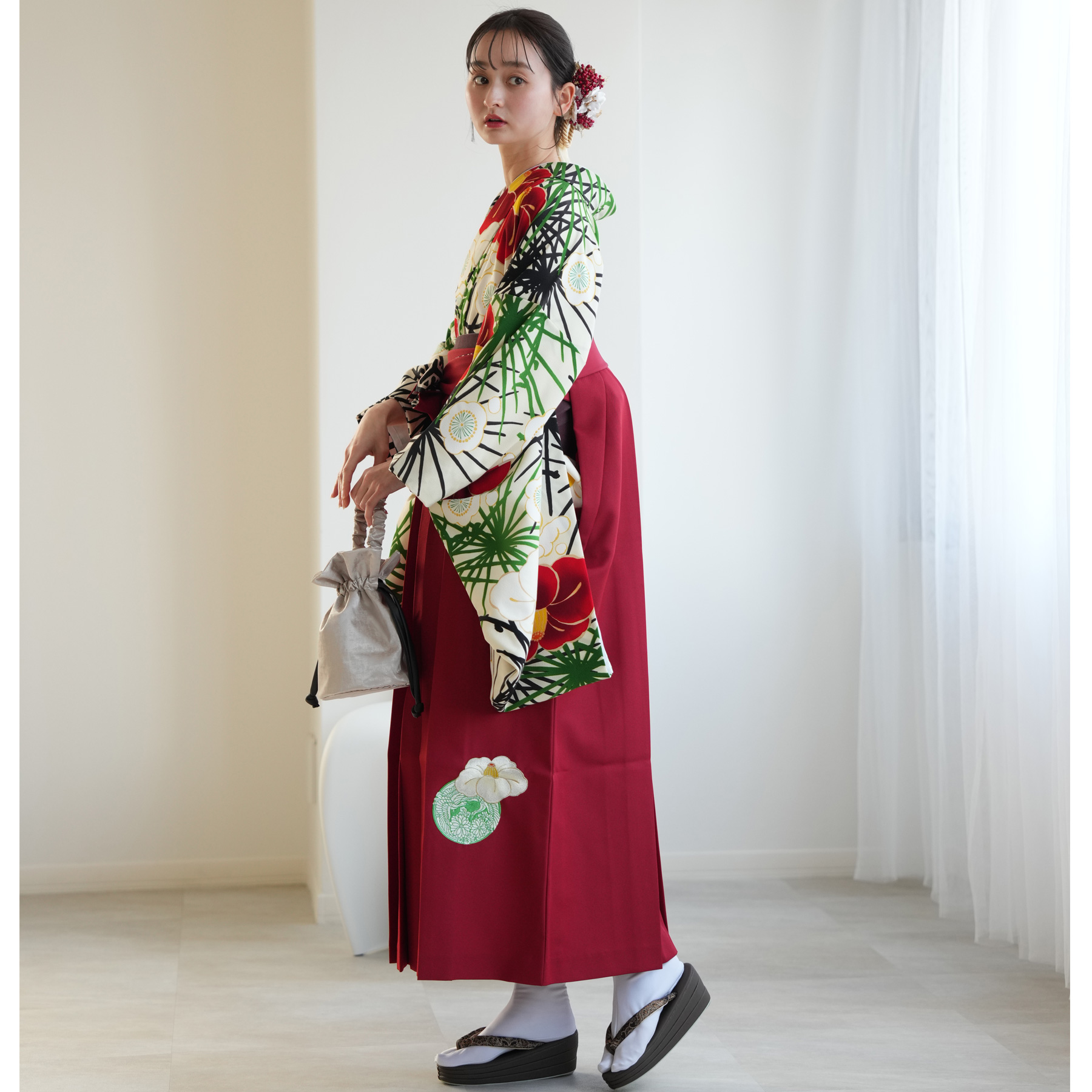 袴 レンタル 卒業式 2尺袖着物 17点セット JAPAN STYLE レトロモダン系