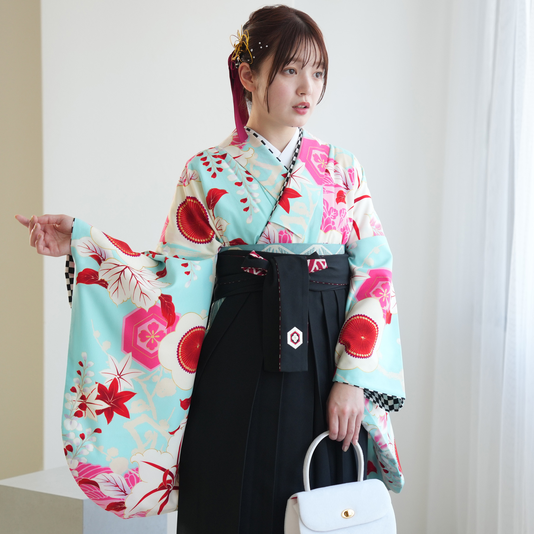袴 レンタル 卒業式 2尺袖着物 17点セット JAPAN STYLE レトロ モダン 