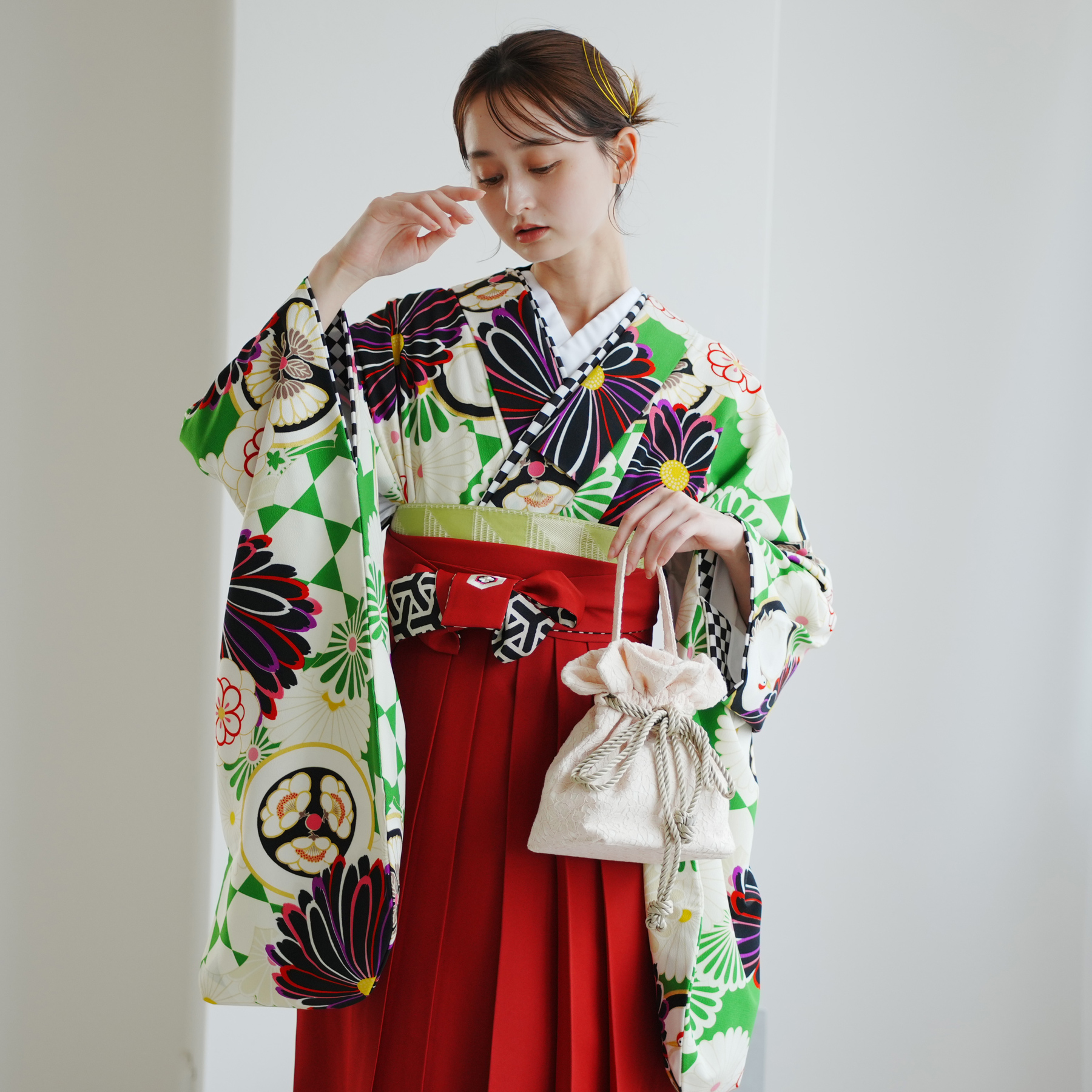 袴 レンタル 卒業式 2尺袖着物 17点セット JAPAN STYLE レトロ モダン