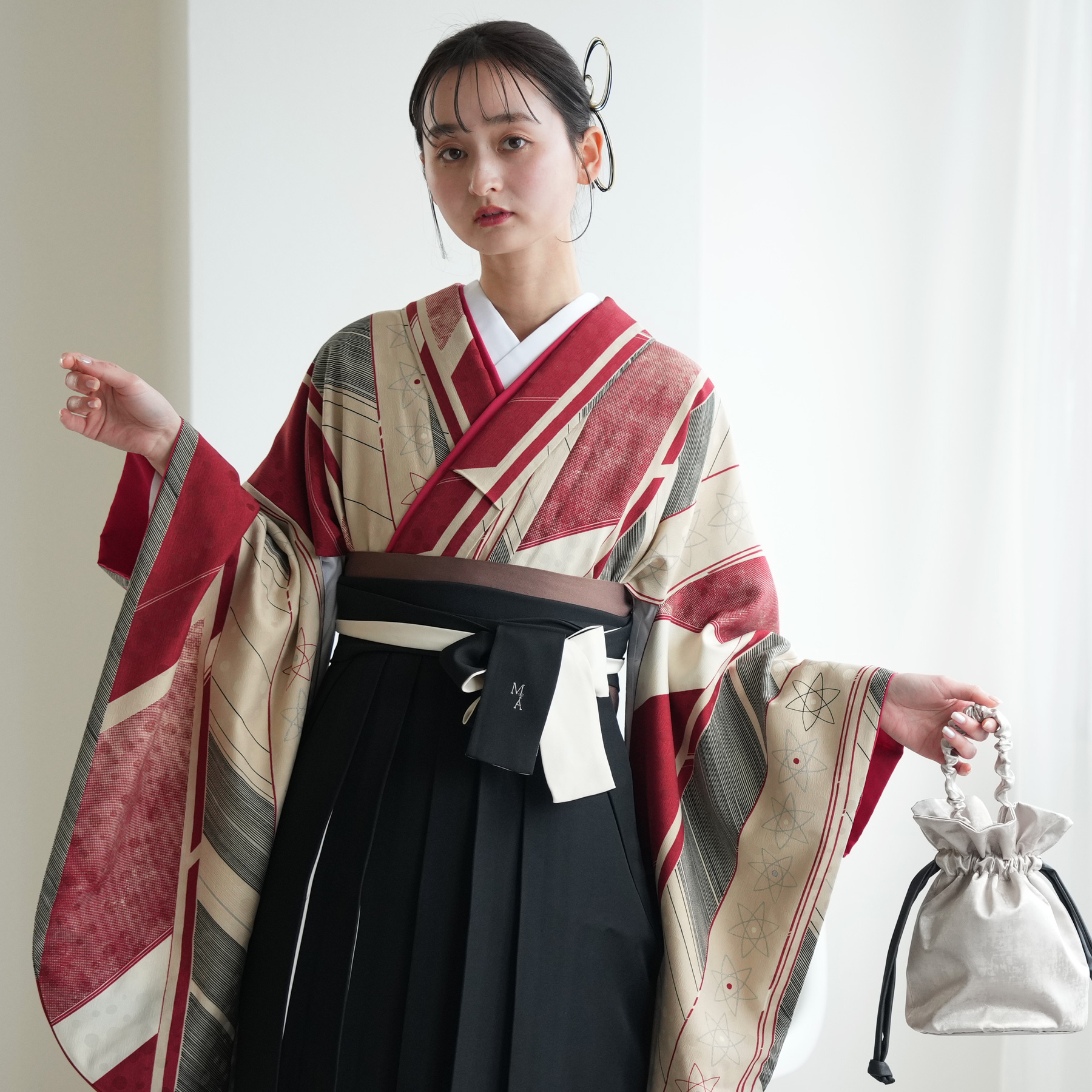袴 レンタル 卒業式 2尺袖着物 17点セット モダンアンテナ