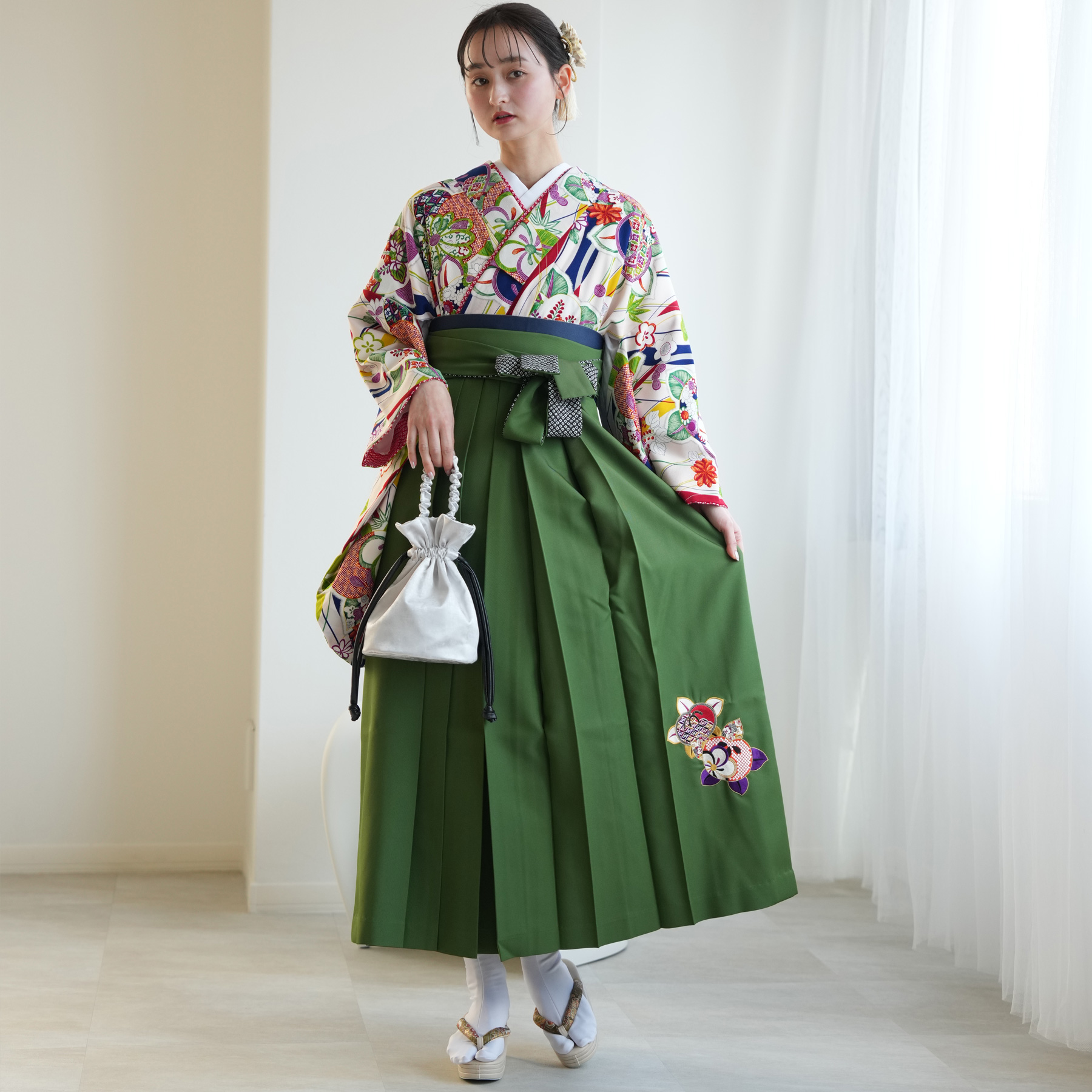 袴 レンタル 卒業式 2尺袖着物 17点セット 九重 レトロモダン系 袴