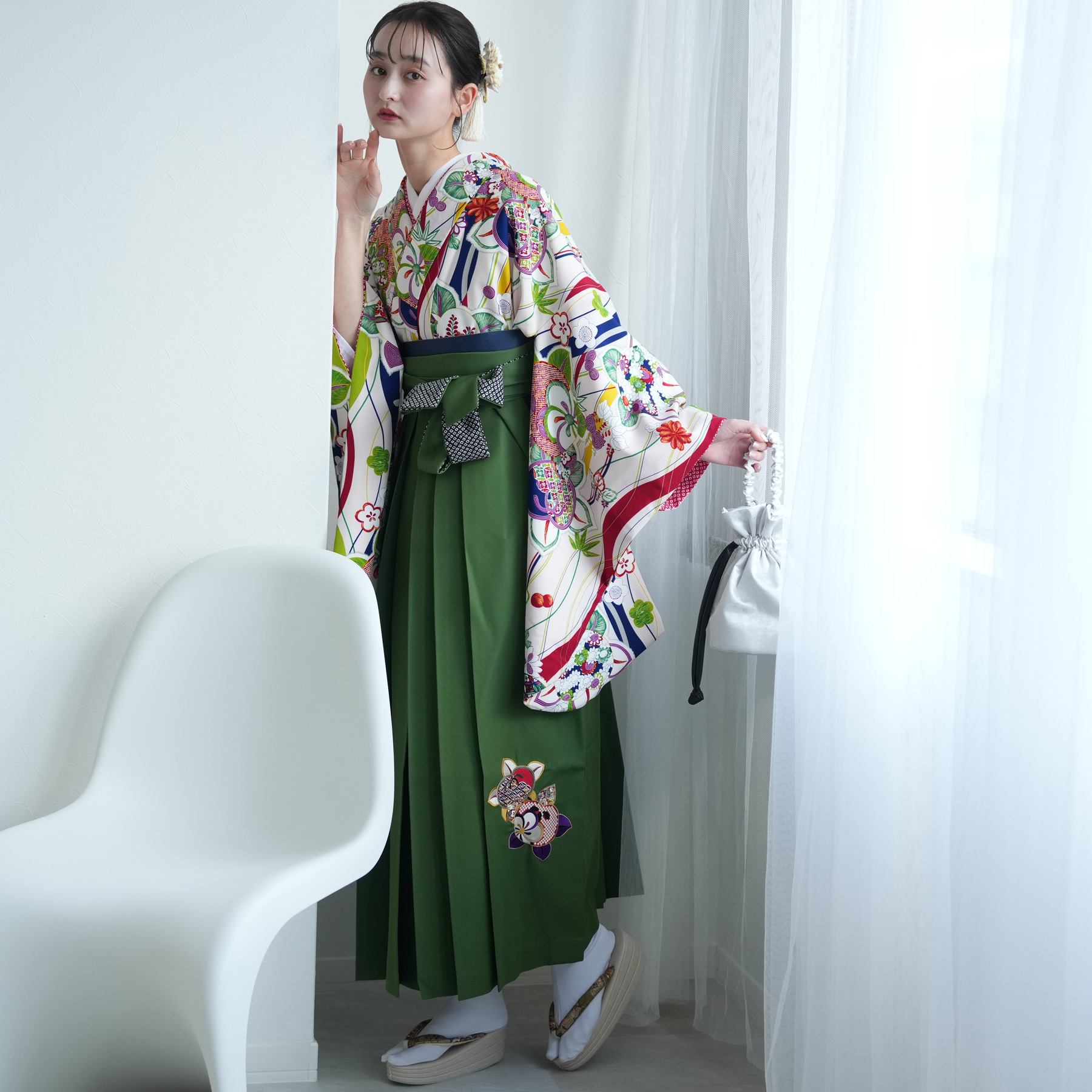 袴 レンタル 卒業式 2尺袖着物 17点セット 九重 レトロモダン系 袴