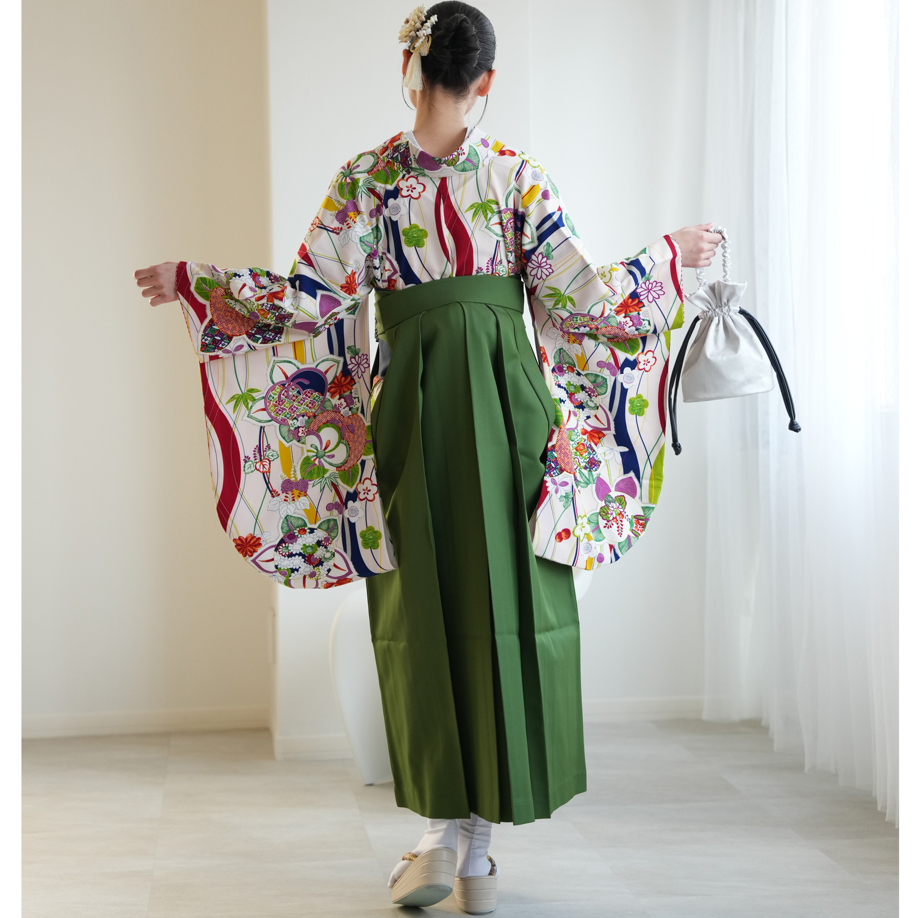 袴 レンタル 卒業式 2尺袖着物 17点セット 九重 レトロモダン系 袴