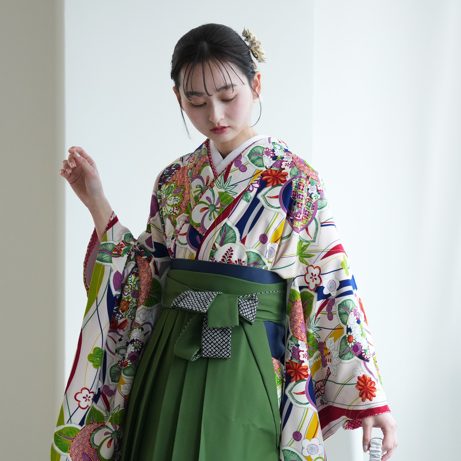 袴 レンタル 卒業式 2尺袖着物 17点セット 九重 レトロモダン系 袴