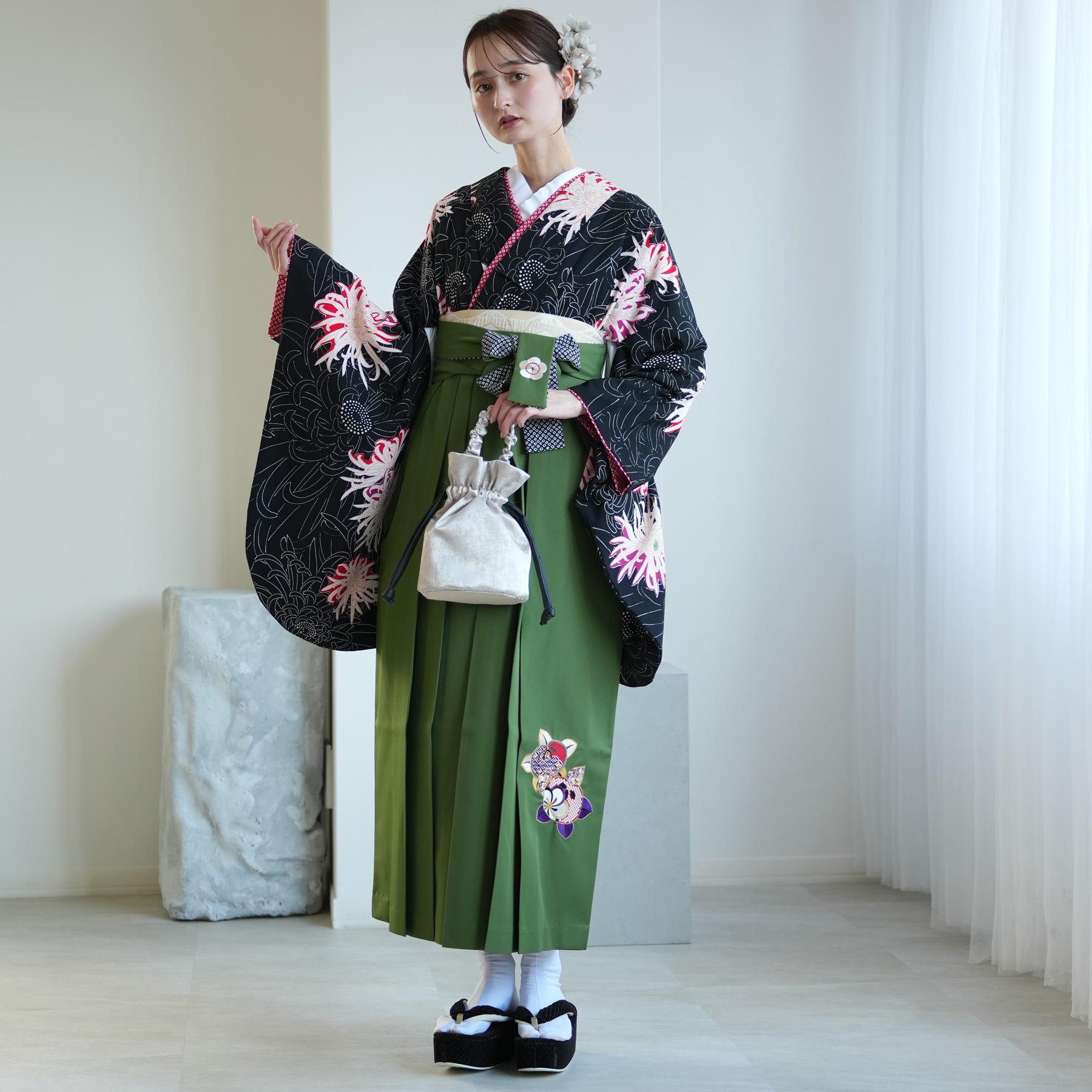 袴 レンタル 卒業式 二尺袖着物 17点セット 九重 古典 レトロ モダン