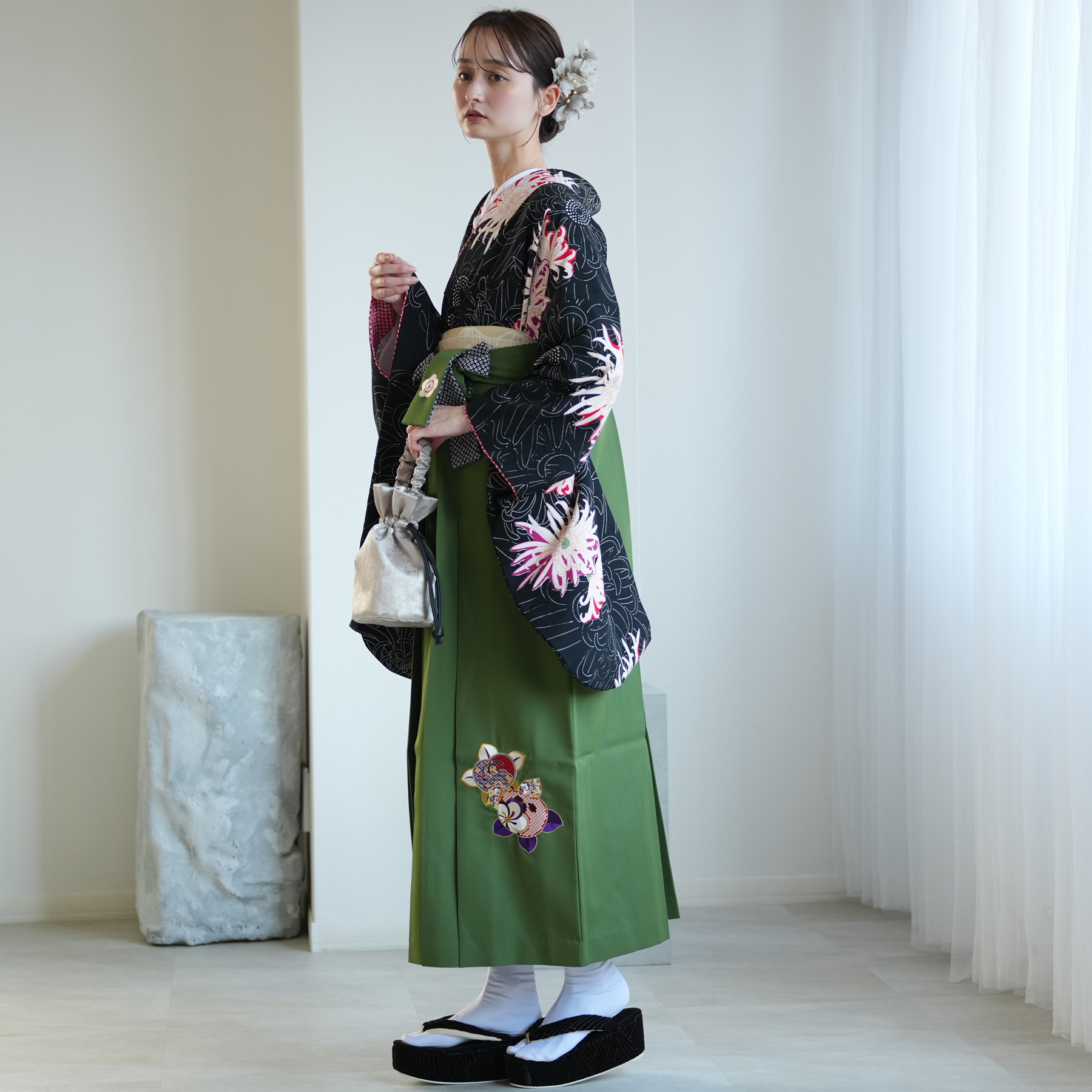 袴 レンタル 卒業式 二尺袖着物 17点セット 九重 古典 レトロ モダン
