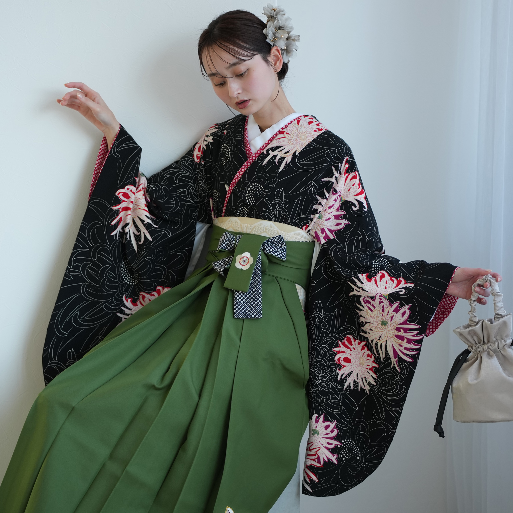 袴 レンタル 卒業式 二尺袖着物 17点セット 九重 古典 レトロ モダン