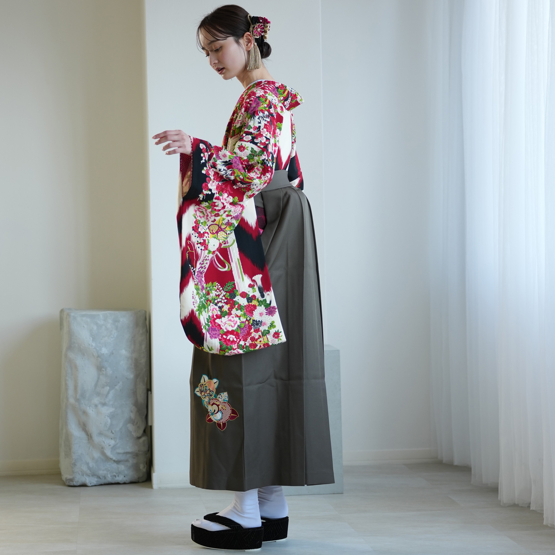 袴 レンタル 卒業式 二尺袖着物 17点セット 九重 古典 レトロ モダン