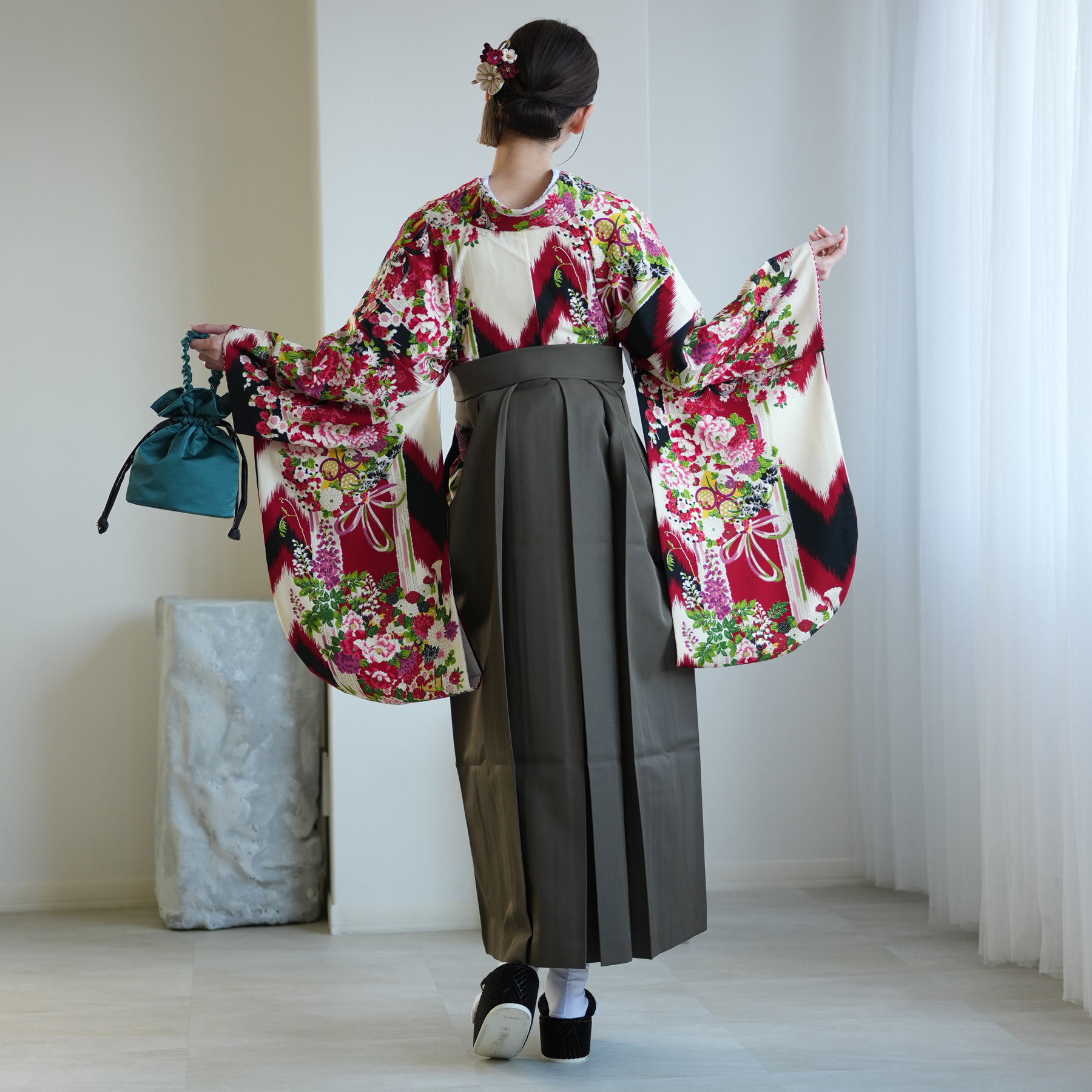 袴 レンタル 卒業式 二尺袖着物 17点セット 九重 古典 レトロ モダン