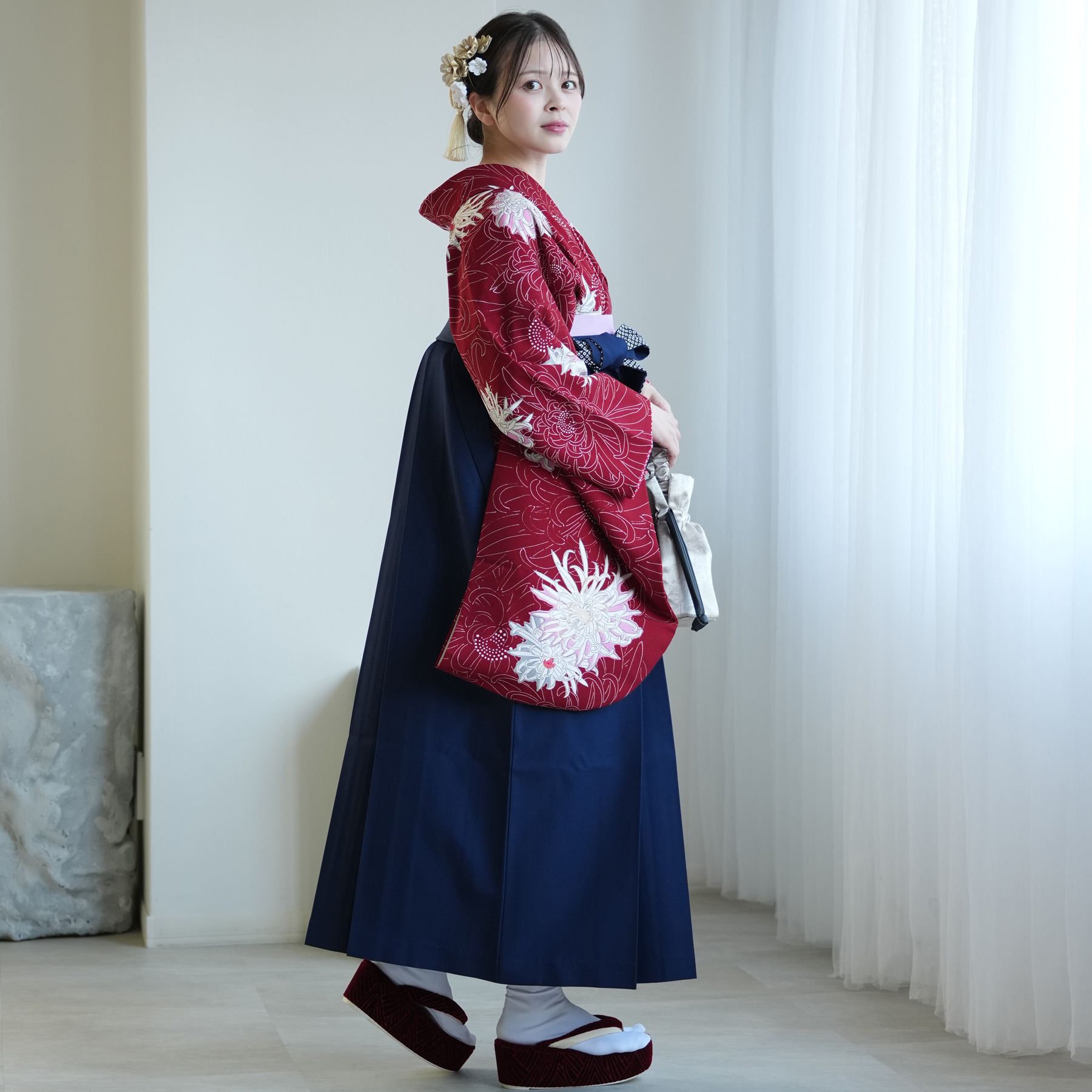 袴 レンタル 卒業式 二尺袖着物 17点セット 九重 古典 レトロ 袴セット