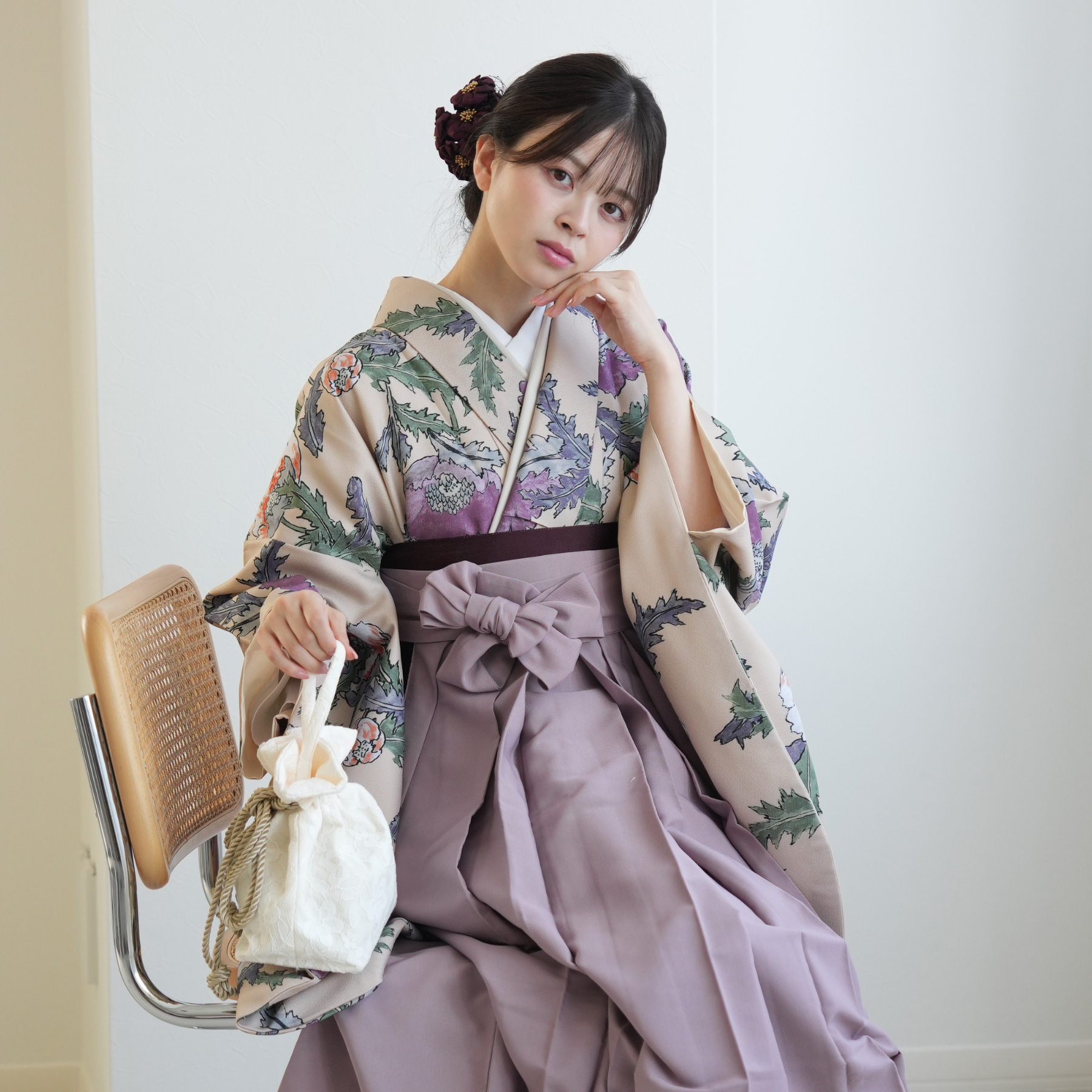 袴 レンタル 卒業式 2尺袖着物 17点セット レトロ モダン 袴セット  