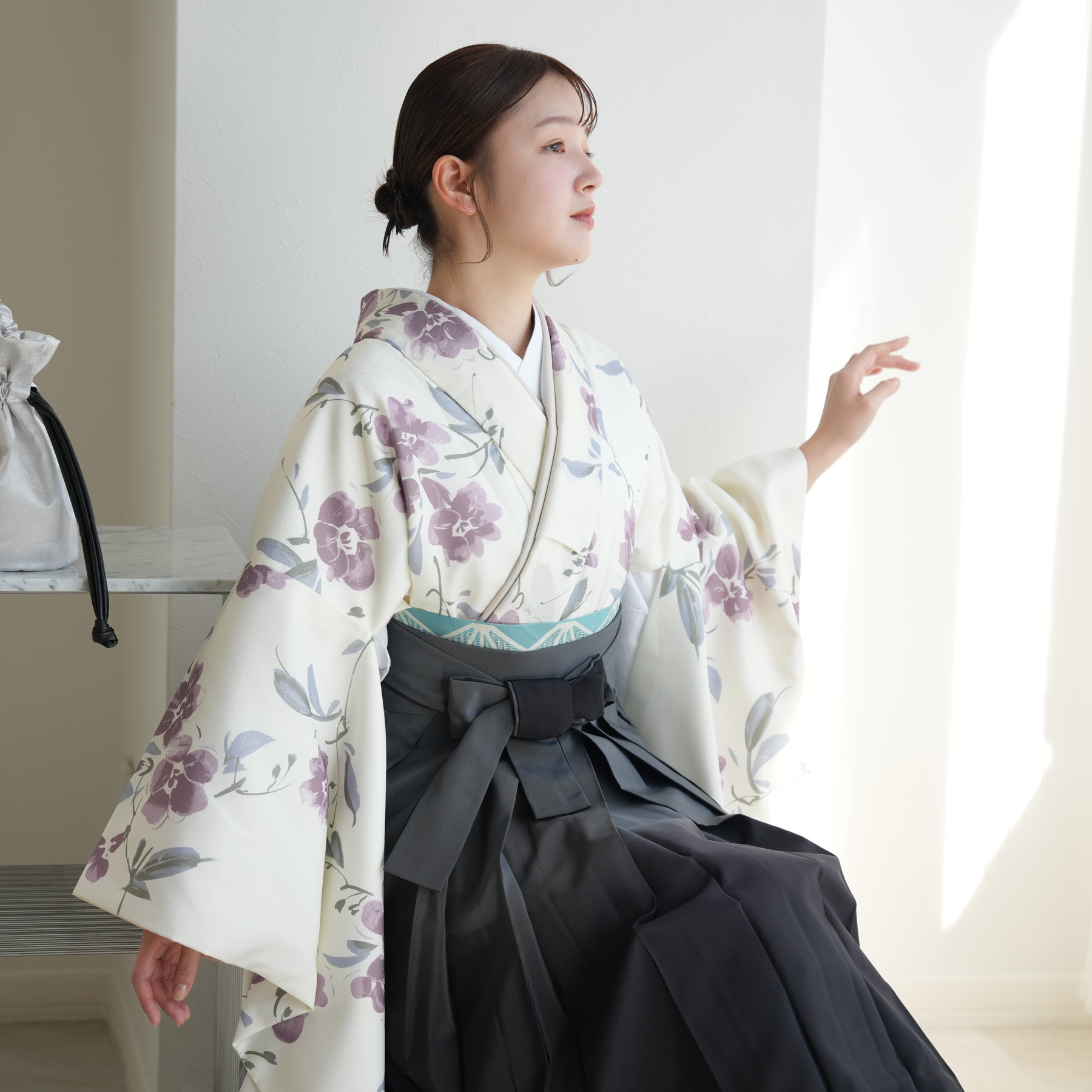 袴 レンタル 卒業式 2尺袖着物 17点セット レトロ モダン 袴セット 花