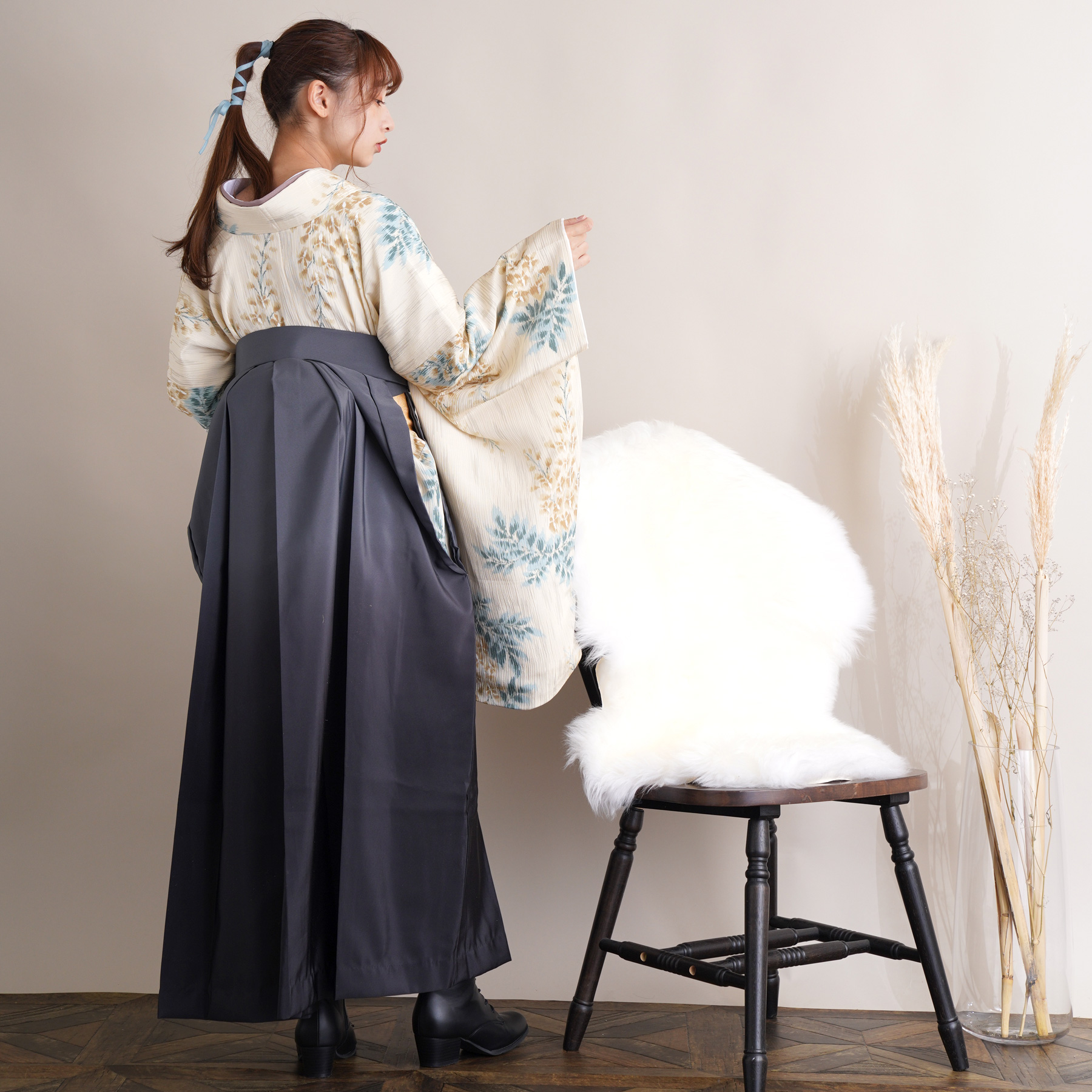 袴 レンタル 卒業式 2尺袖着物 17点セット レトロモダン系 袴セット 花 