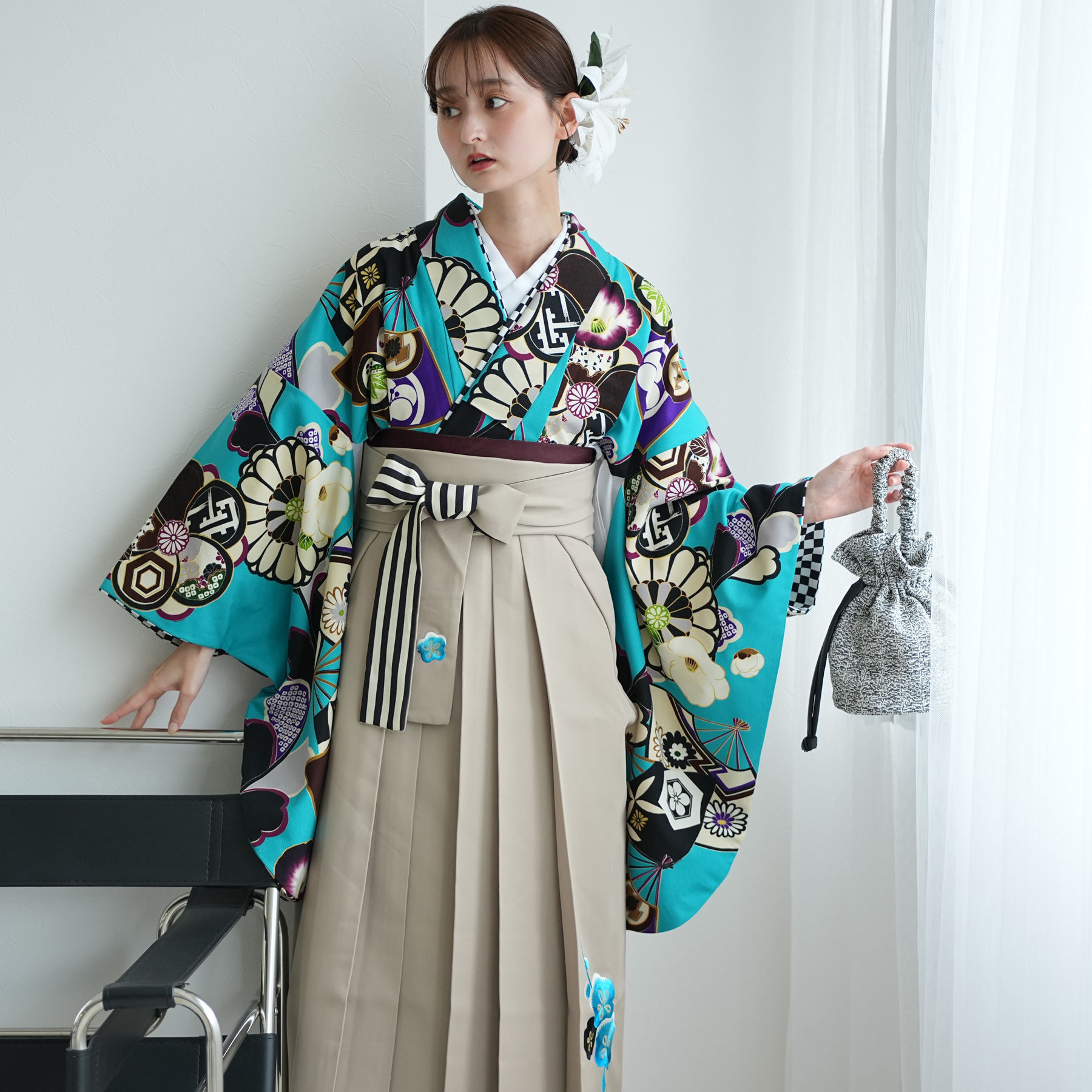 袴 レンタル 卒業式 2尺袖着物 17点セット JAPAN STYLE レトロ モダン