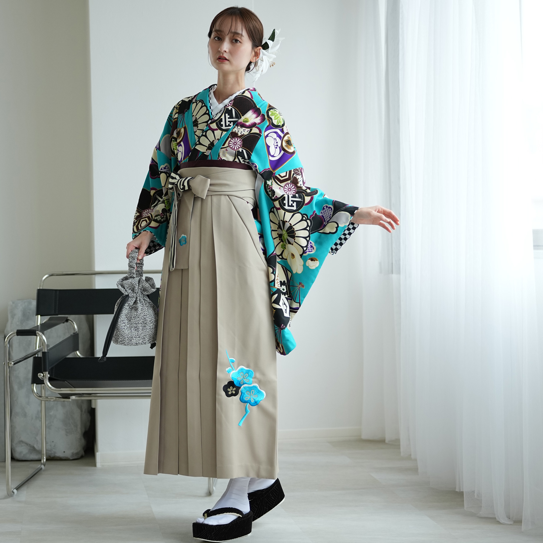 袴 レンタル 卒業式 2尺袖着物 17点セット JAPAN STYLE レトロ モダン