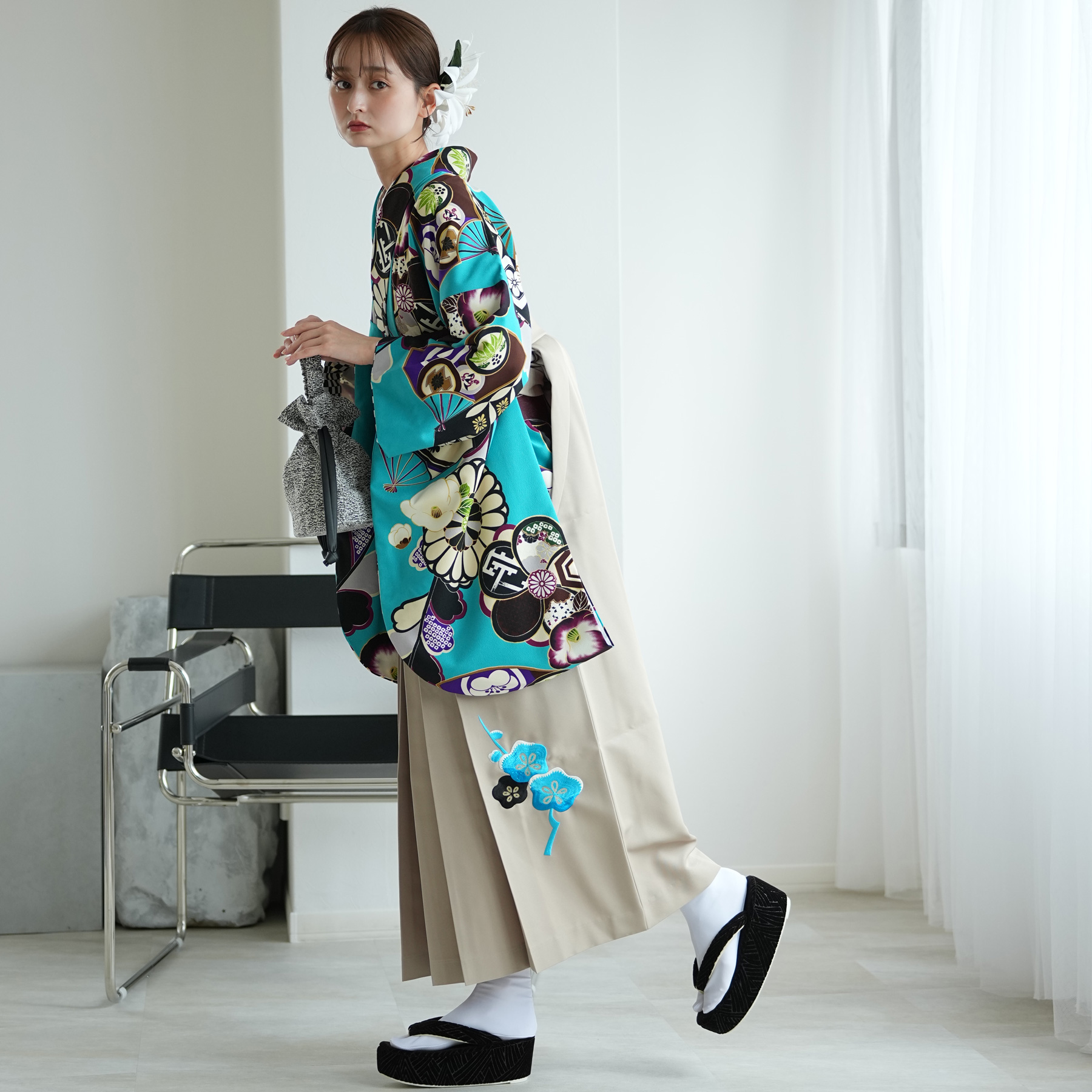 袴 レンタル 卒業式 2尺袖着物 17点セット JAPAN STYLE レトロ モダン