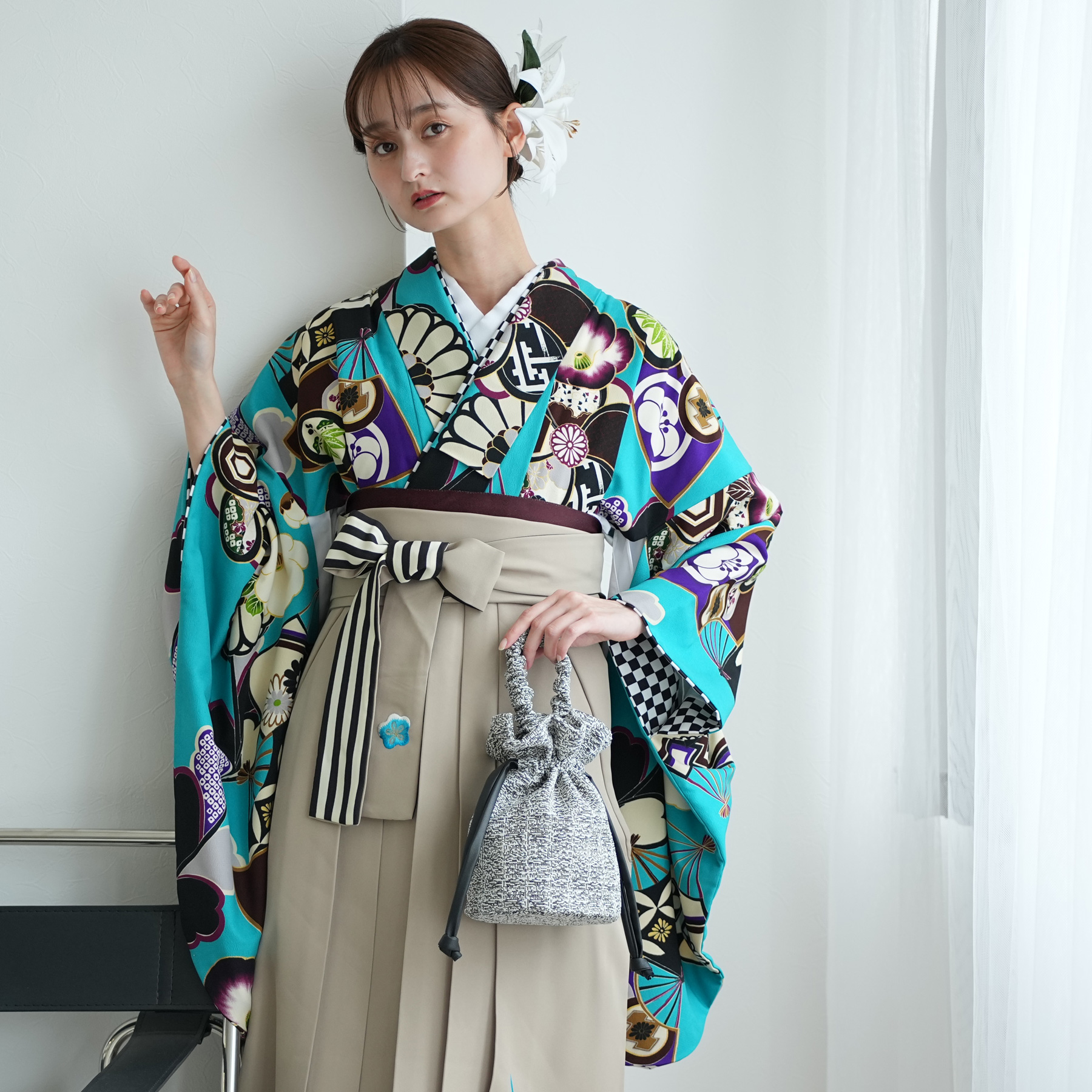 袴 レンタル 卒業式 2尺袖着物 17点セット JAPAN STYLE レトロ モダン