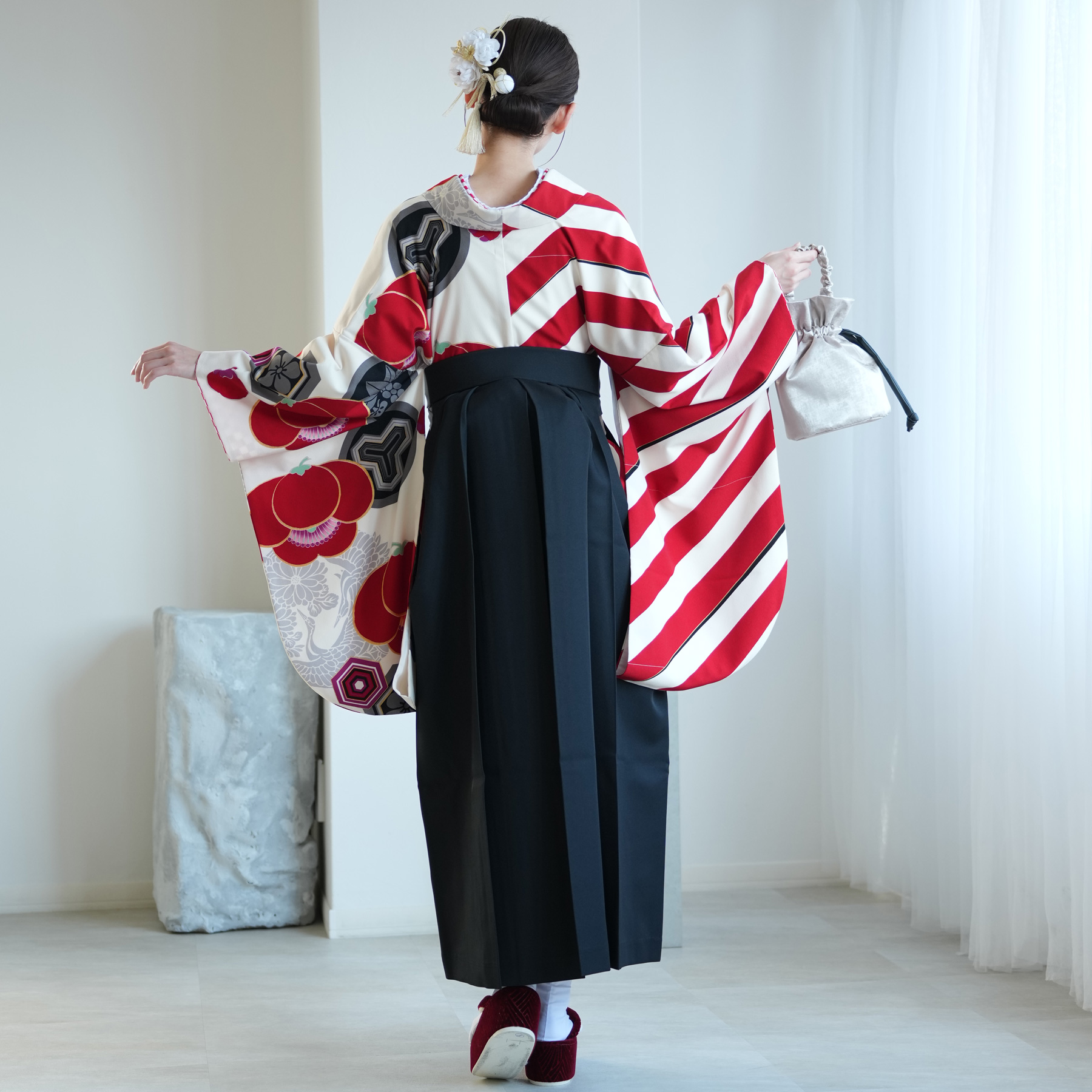 袴 レンタル 卒業式 二尺袖着物 17点セット JAPAN STYLE 古典 レトロ