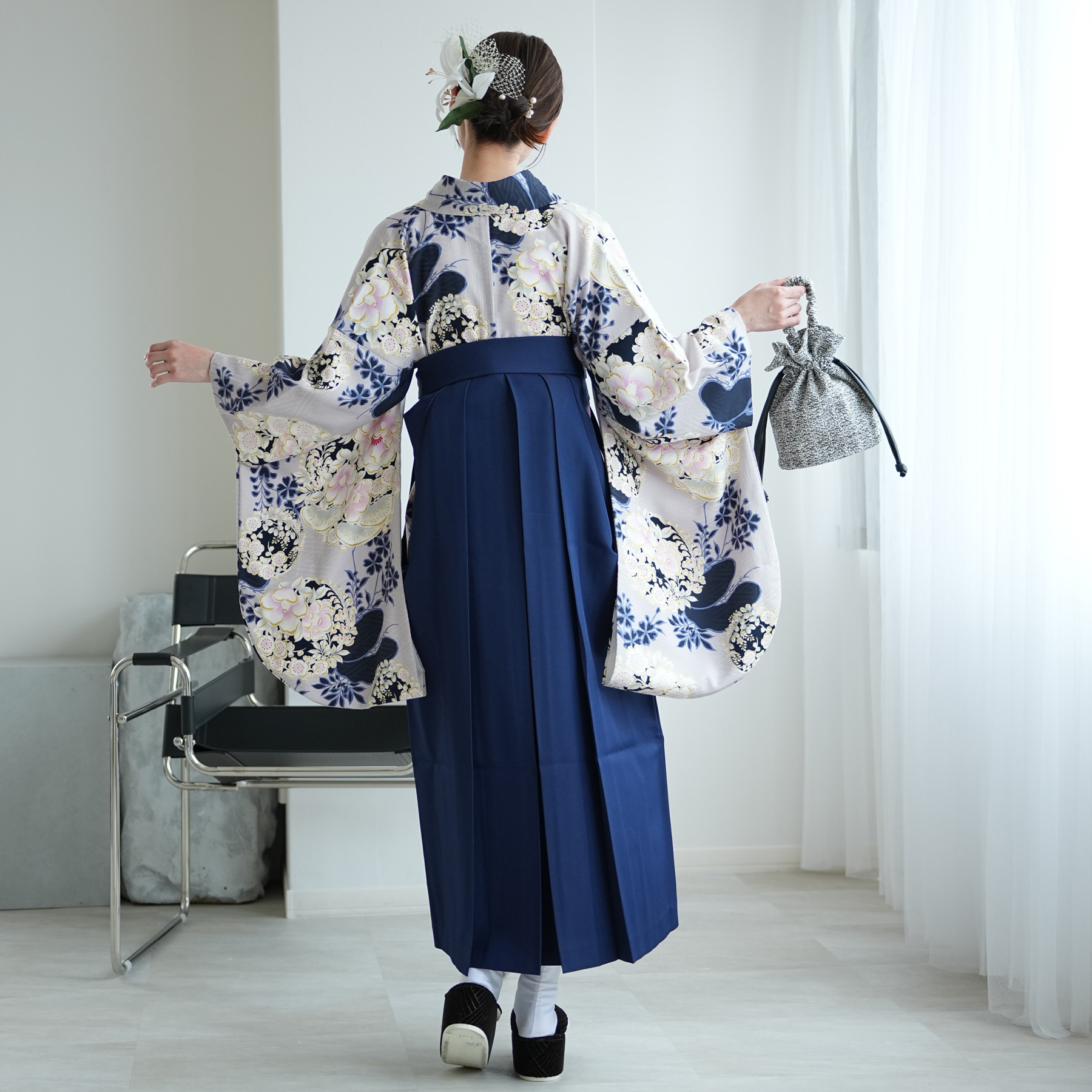 新品【ラベンダーにもくもく梅 × LL】utatane ウタタネ 二尺袖 袴 袴 レンタル 卒業式 2尺袖着物 17点セット 九重 レトロ モダン