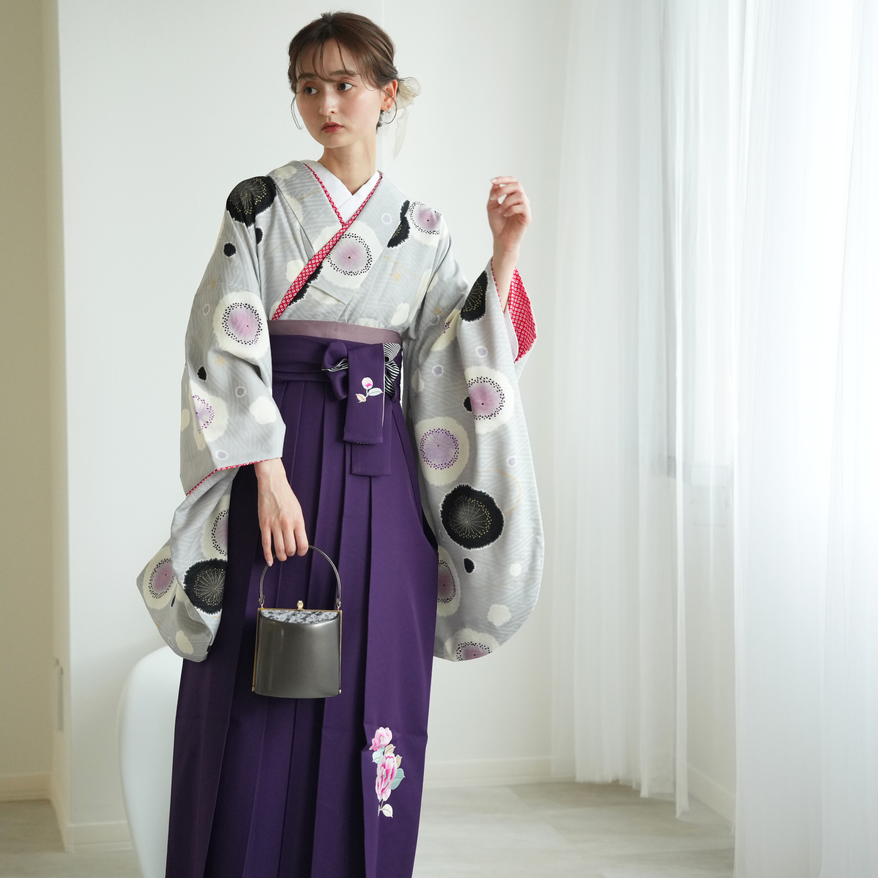 袴 レンタル 卒業式 2尺袖着物 17点セット 九重 古典 レトロ モダン