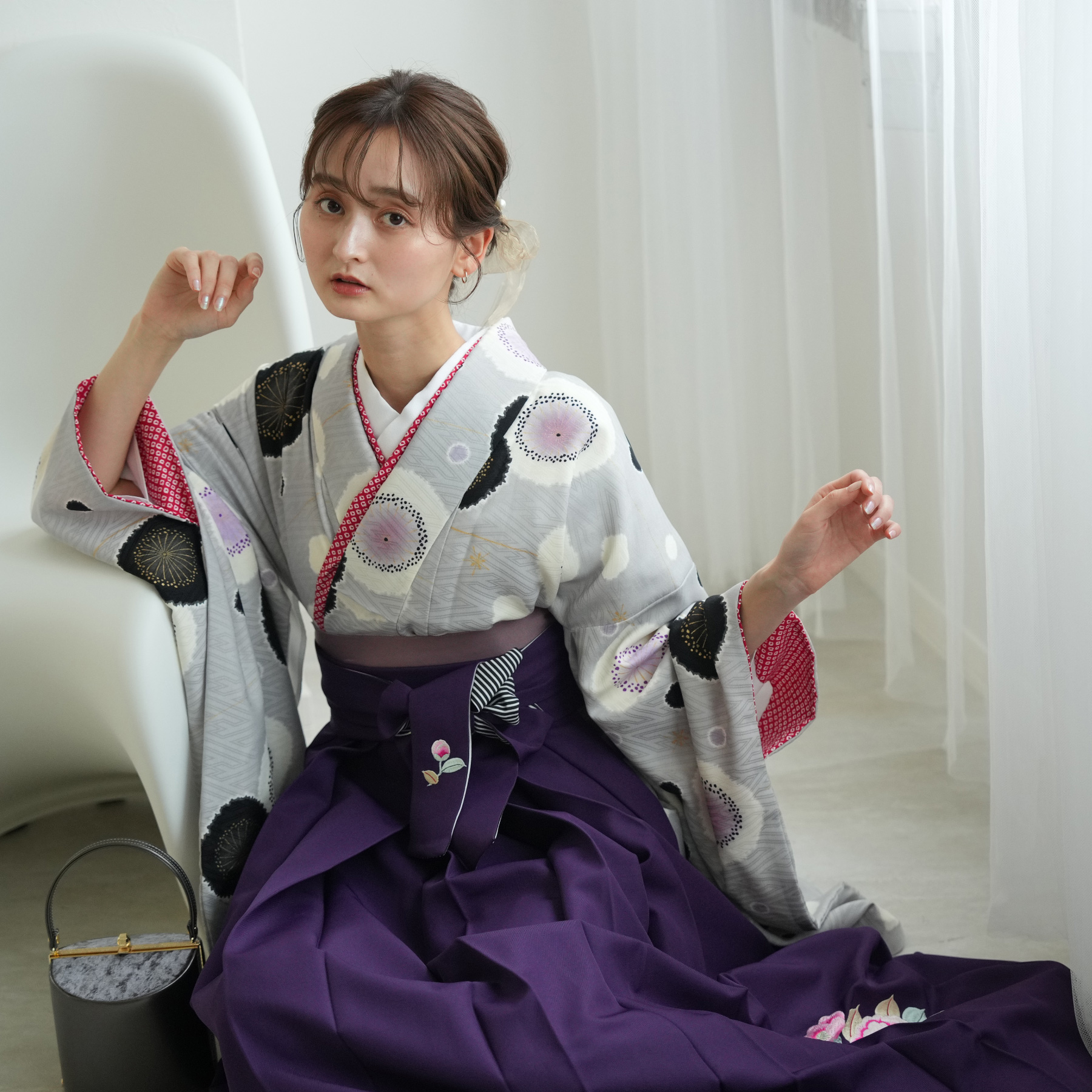 九重 百花 卒業式(着物、袴ジュニア用実寸)セット 二尺袖 ポリエステル