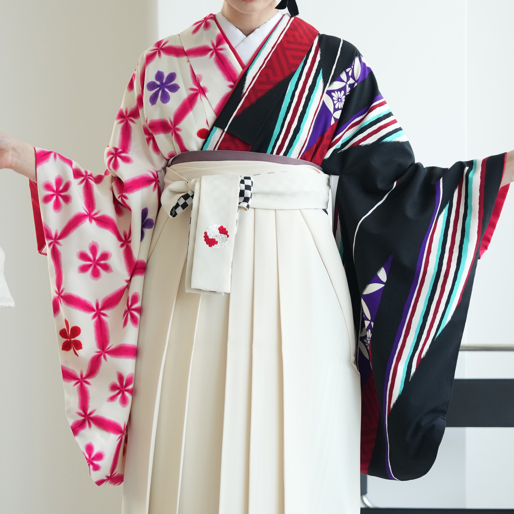 袴 レンタル 卒業式 2尺袖着物 17点セット 紅一点 レトロ モダン 袴