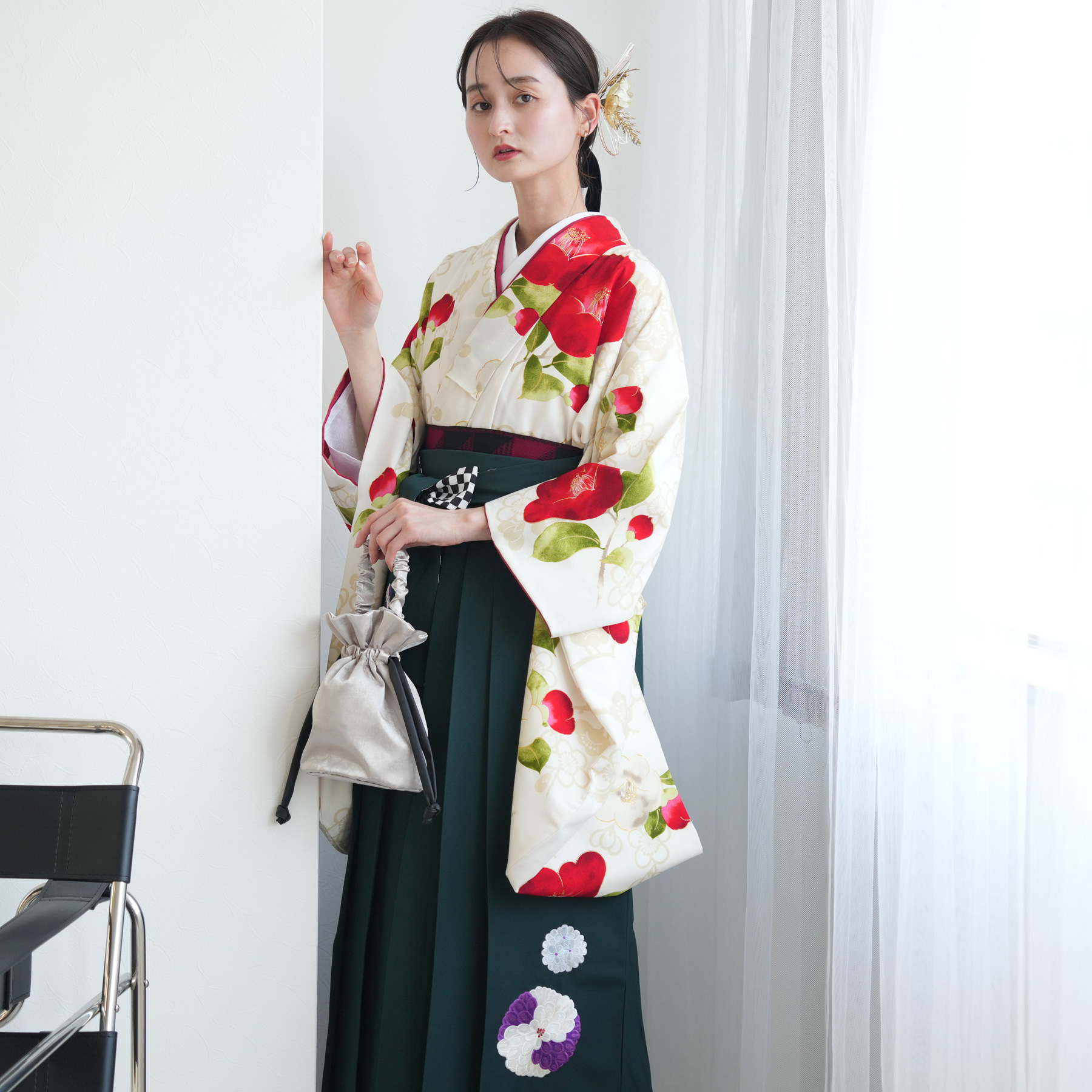 袴 レンタル 卒業式 2尺袖着物 17点セット 紅一点 レトロ モダン 袴