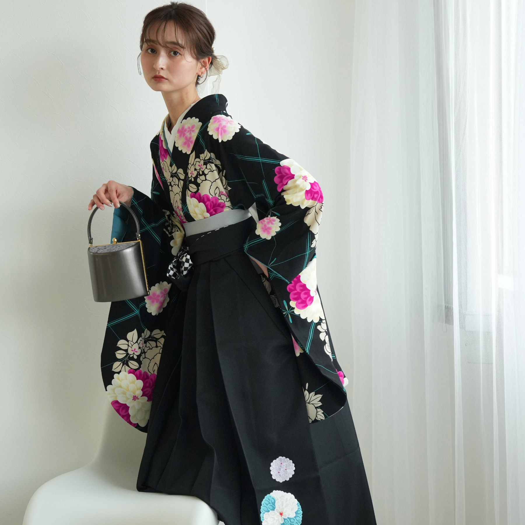 袴 レンタル 卒業式 2尺袖着物 17点セット 紅一点 レトロ モダン 袴