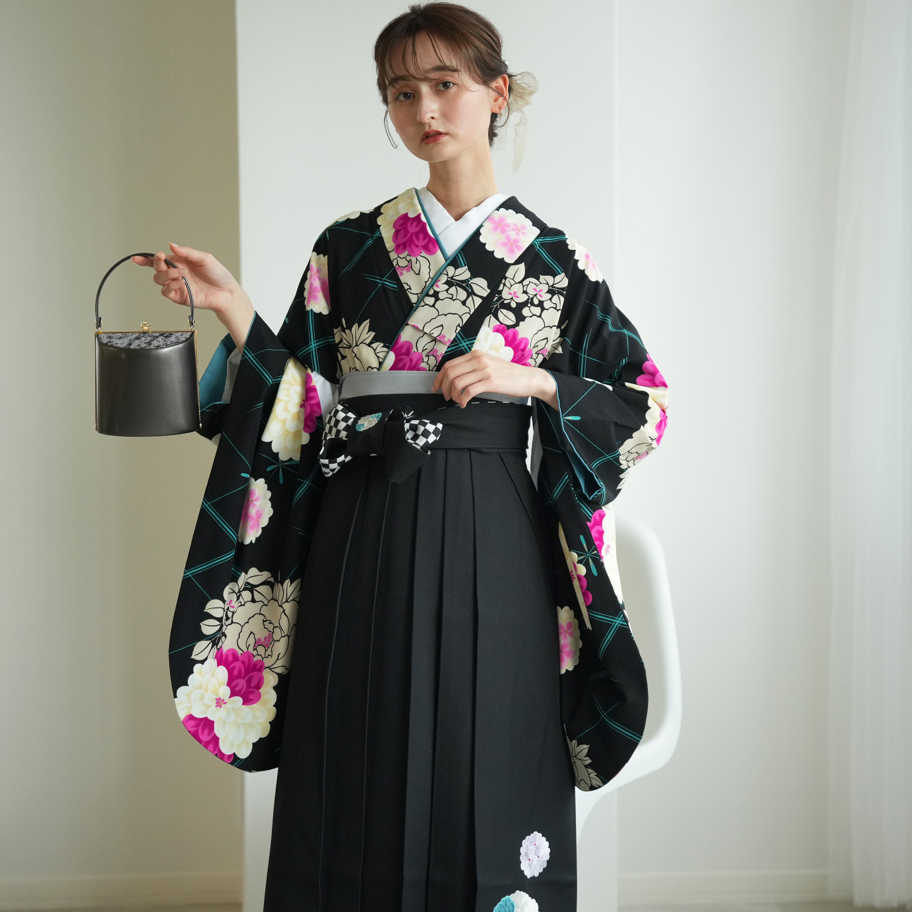 袴 レンタル 卒業式 2尺袖着物 17点セット 紅一点 レトロ モダン 袴 