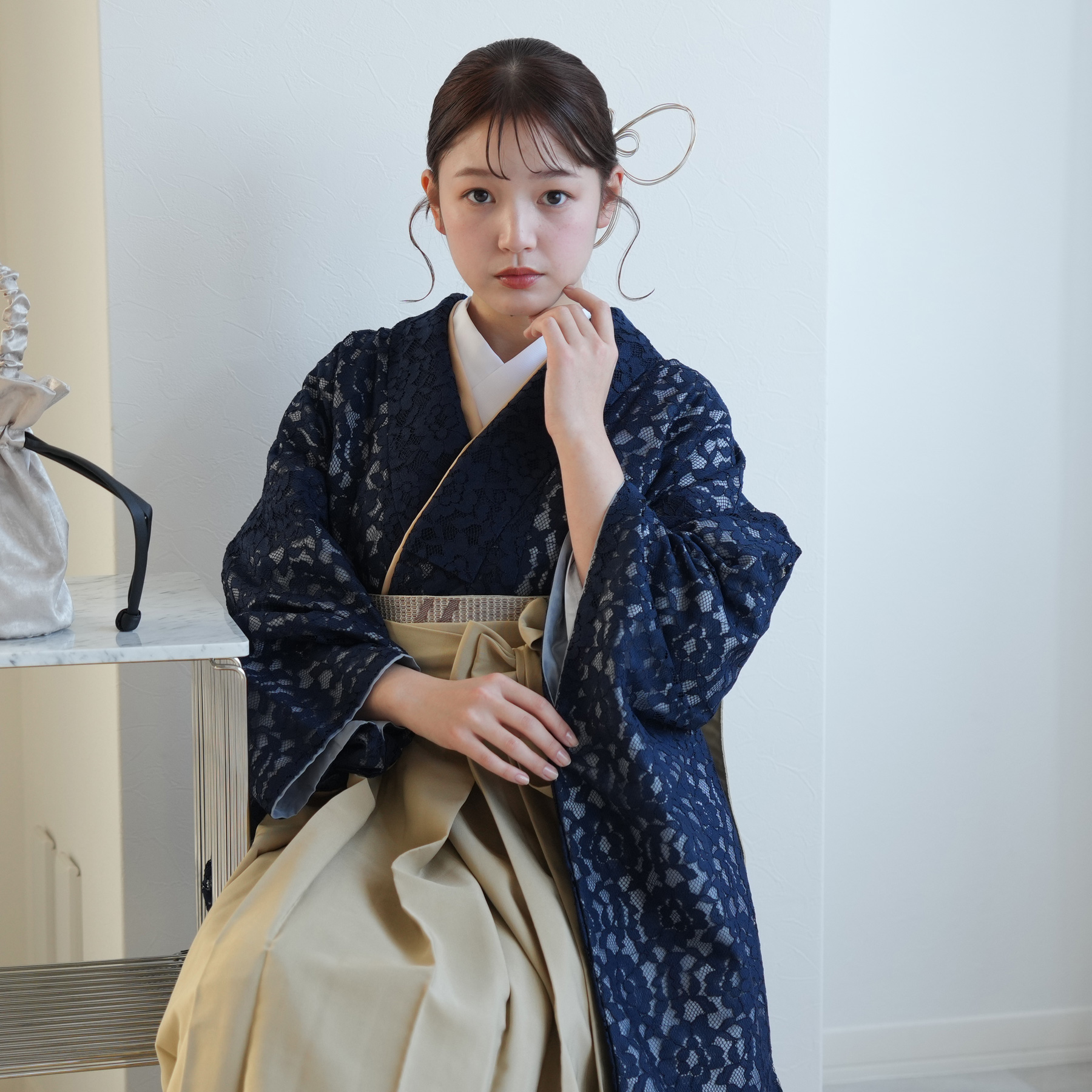 袴 レンタル 卒業式 2尺袖着物 17点セット レトロ レース レース着物