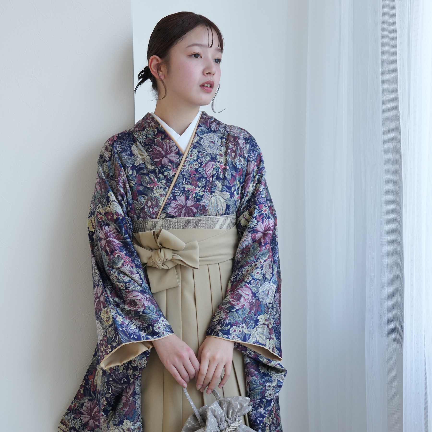 振袖袴４点セット（長襦袢 帯付き)レトロ柄 袴 レンタル 卒業式 2尺袖着物 17点セット utatane レトロモダン