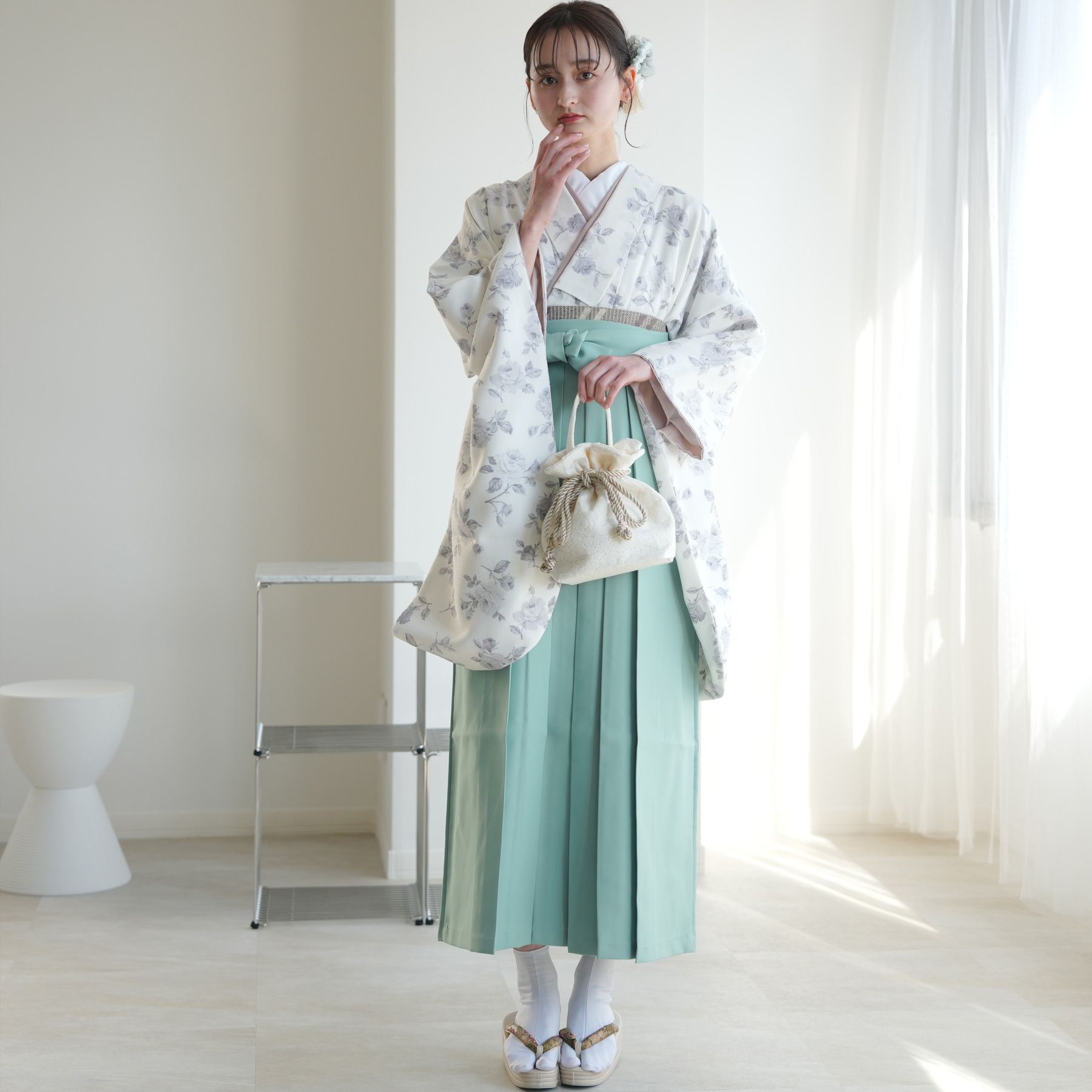 袴 レンタル 卒業式 2尺袖着物 17点セット レトロ モダン 袴セット 花 