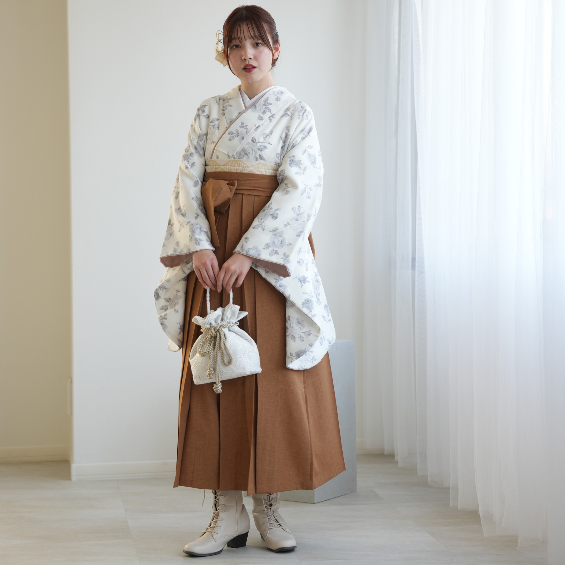 袴 レンタル 卒業式 2尺袖着物 17点セット レトロモダン系 袴セット 花 